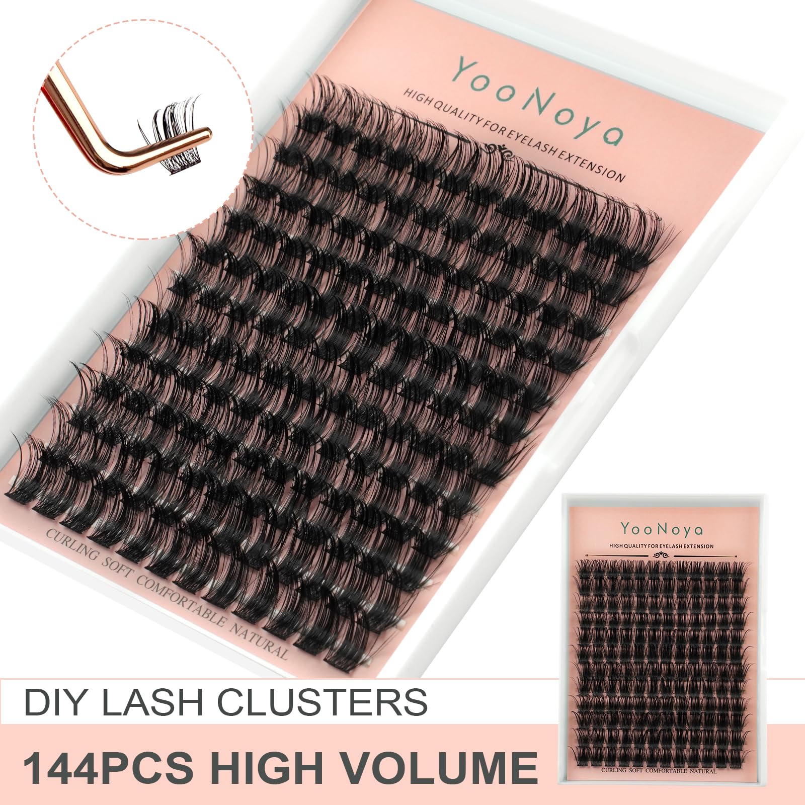 YOONOYA Lash Clusters 144 PCS 16mm Mix Volume Lashes Eyelash Clusters D Curl Cluster Eyelash Extensions Natural Wispy Cluster Lashes Reusable Individual Thick Lash Extension (QD-16mm) - Image 4