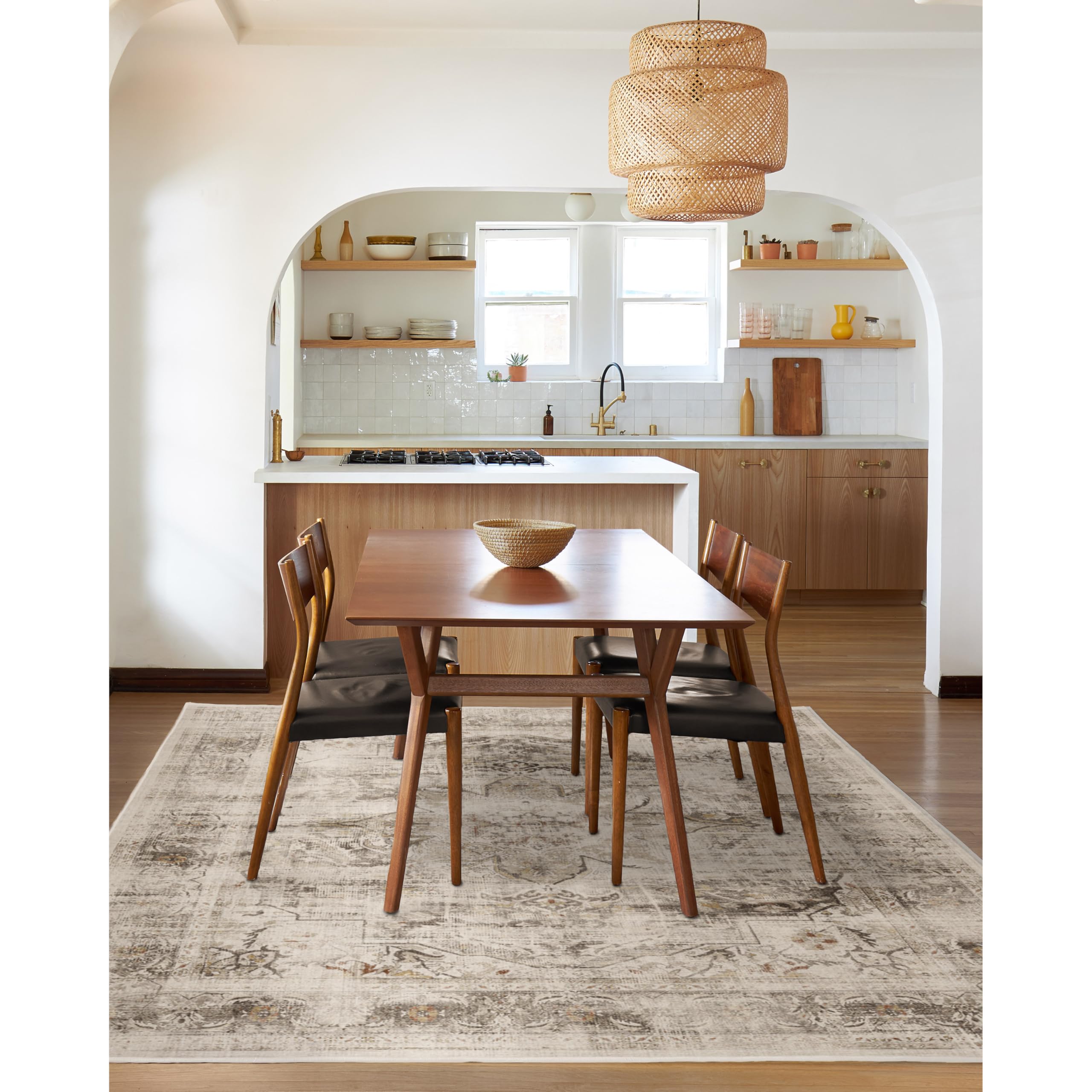 RUGGABLE Washable Vintage Area Rug – Sarrah Hazel 5x7, Stain-Resistant, Non-Slip – Medium Machine Washable Rugs for Living Room, Bedroom, Hallway, Entryway & Office–with Standard Pad