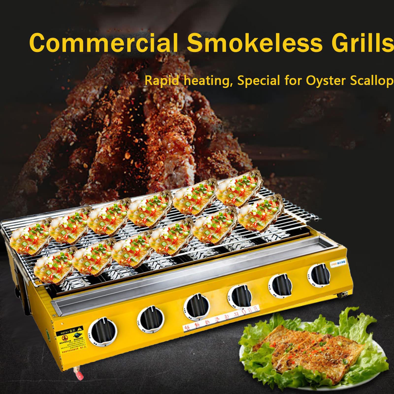 Przenośny grill gazowy, 6-palnikowy grill na propan z pułapką na tłuszcz, gotowanie wewnątrz i na zewnątrz, na kemping, piknik, pieczenie ostryg i nie tylko