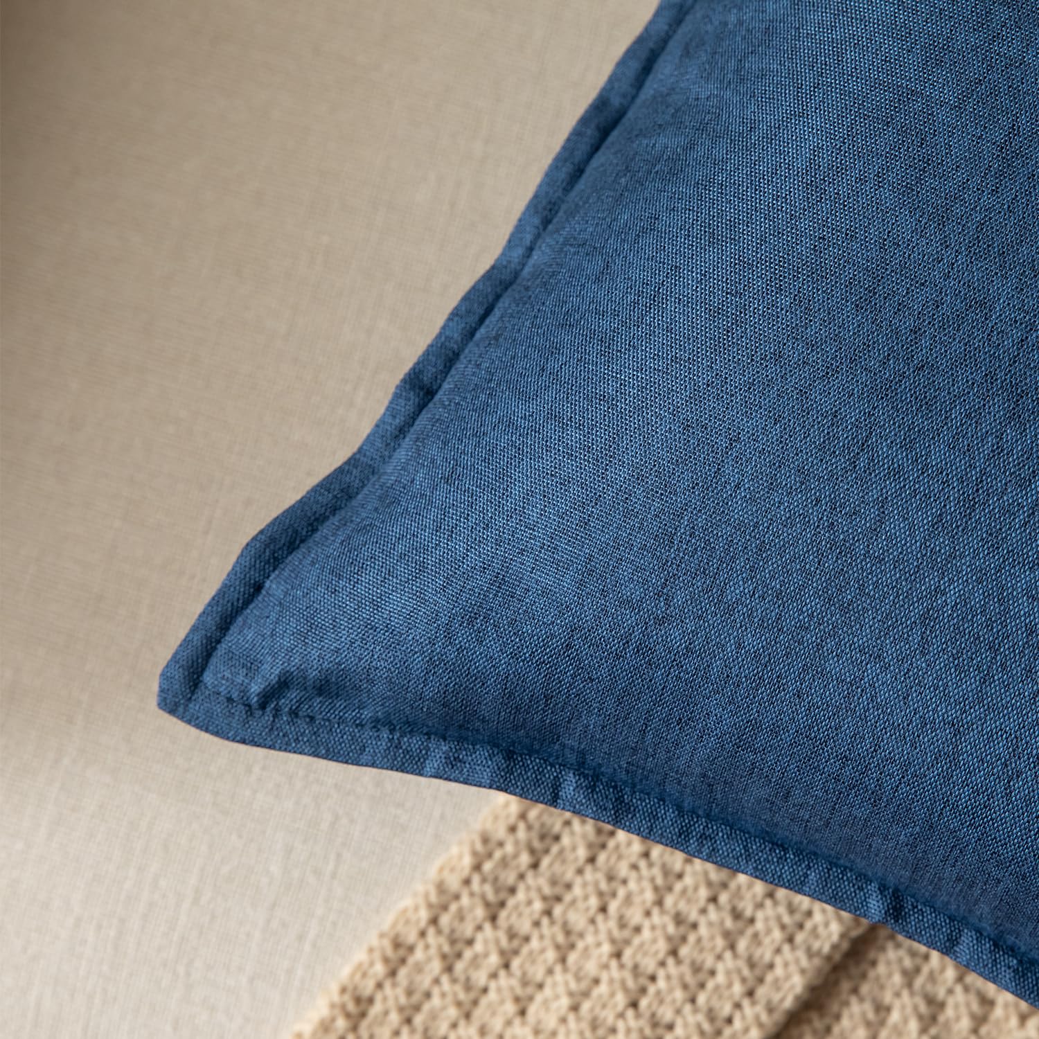YAERTUN Pack of 2 Decorative Linen Soild Cushion Covers Farmhouse Neutral Throw Pillow Cases for Chair Couch Sofa Bedroom Living Room Home Decor 22 x 22 Inch 55x55 cm Navy Blue - Image 2