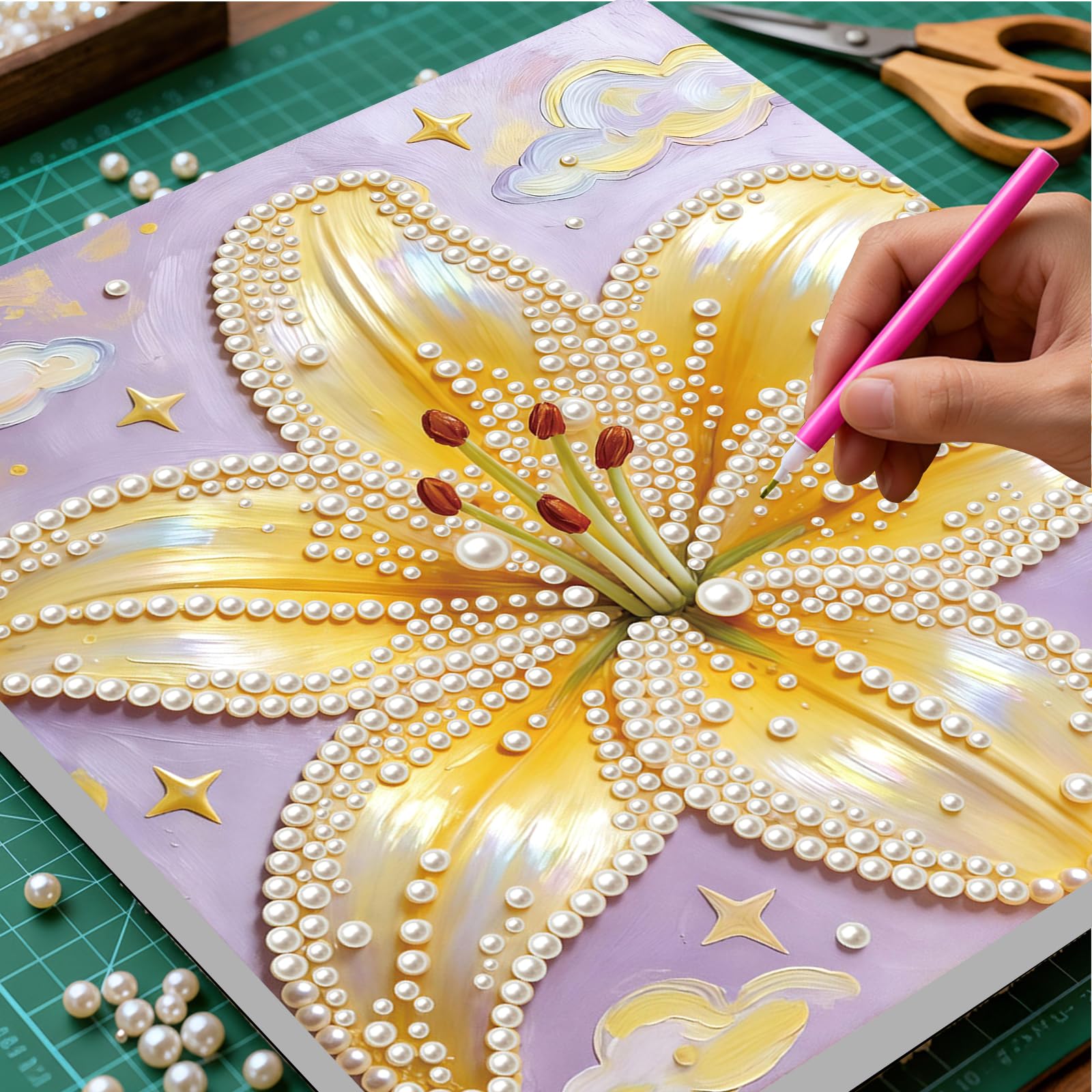 Lilia DIY zestaw do malowania perłowego z ramą 30x30cm perłowy klejnot