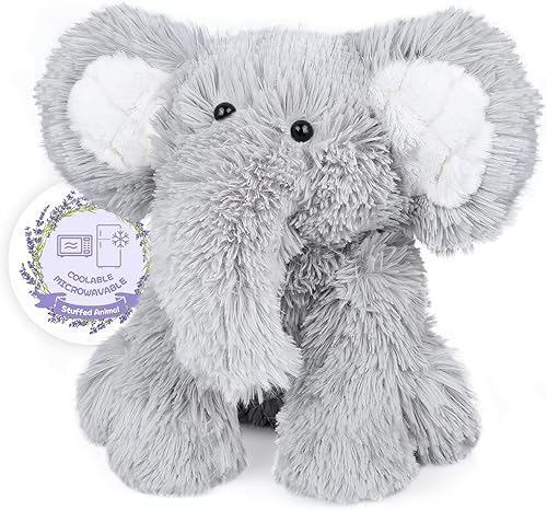 SuzziPals Calentamiento de elefante, almohadillas térmicas de animales de peluche para microondas para calambres, alivio del dolor y el estrés,
