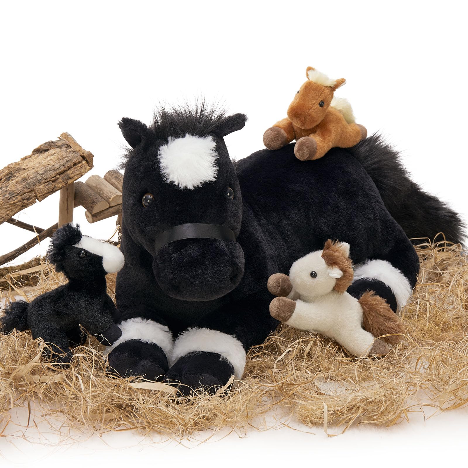 MorisMos Black Horse Teddy with Babies inside, Lifelike Cuddly Horses Pony Stuffed Animal Plush Soft Toys, Kawaii Presents for Kids Girls Boys Birthday Party Decoration (45cm) — view 9