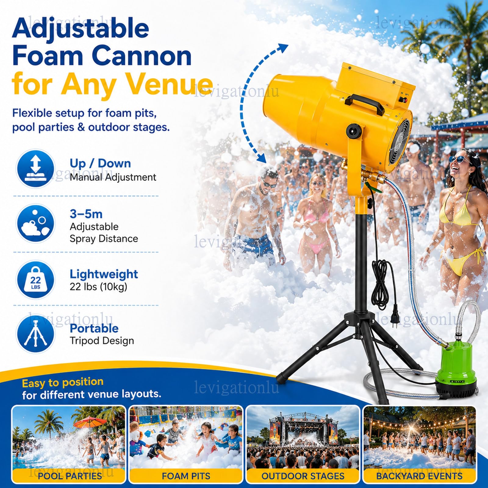 Máquina de Espuma 1000W para Fiestas – Cañón de Espuma con Alcance de 5 m y Producción de 20 m³/min, Maquina Espuma para Pool Parties, Cumpleaños y Festivales