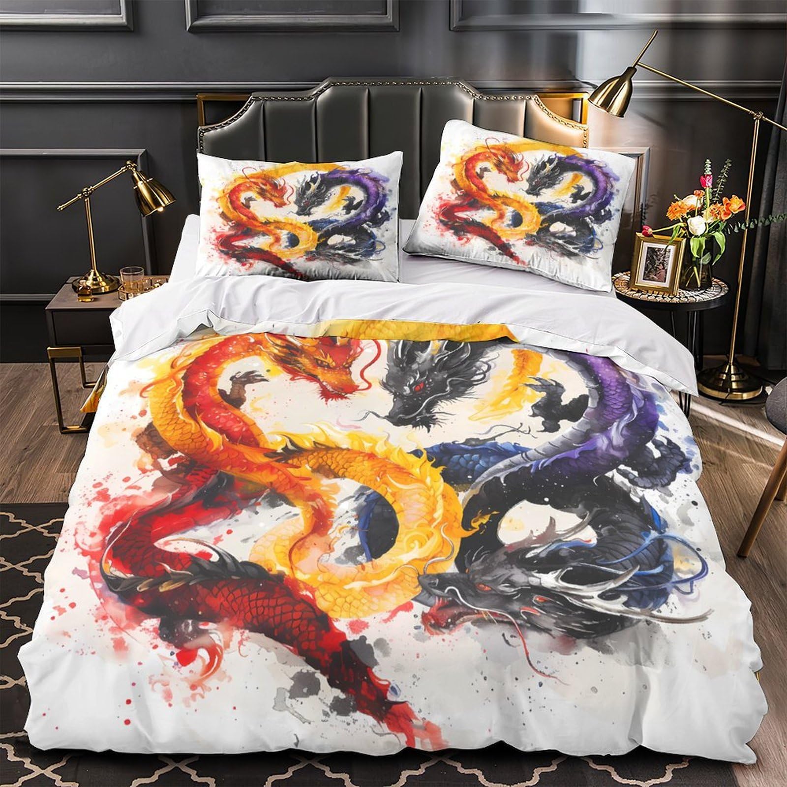 Housse de couette dragon 140x200 parure lit microfibre ado
