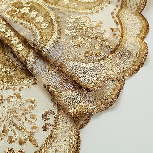 Miniatura 8 de ELKCA Cortinas traslúcidas bordadas de lujo para sala de estar, cortinas de tul café para dormitorio, cortina de hilo transparente, ojales