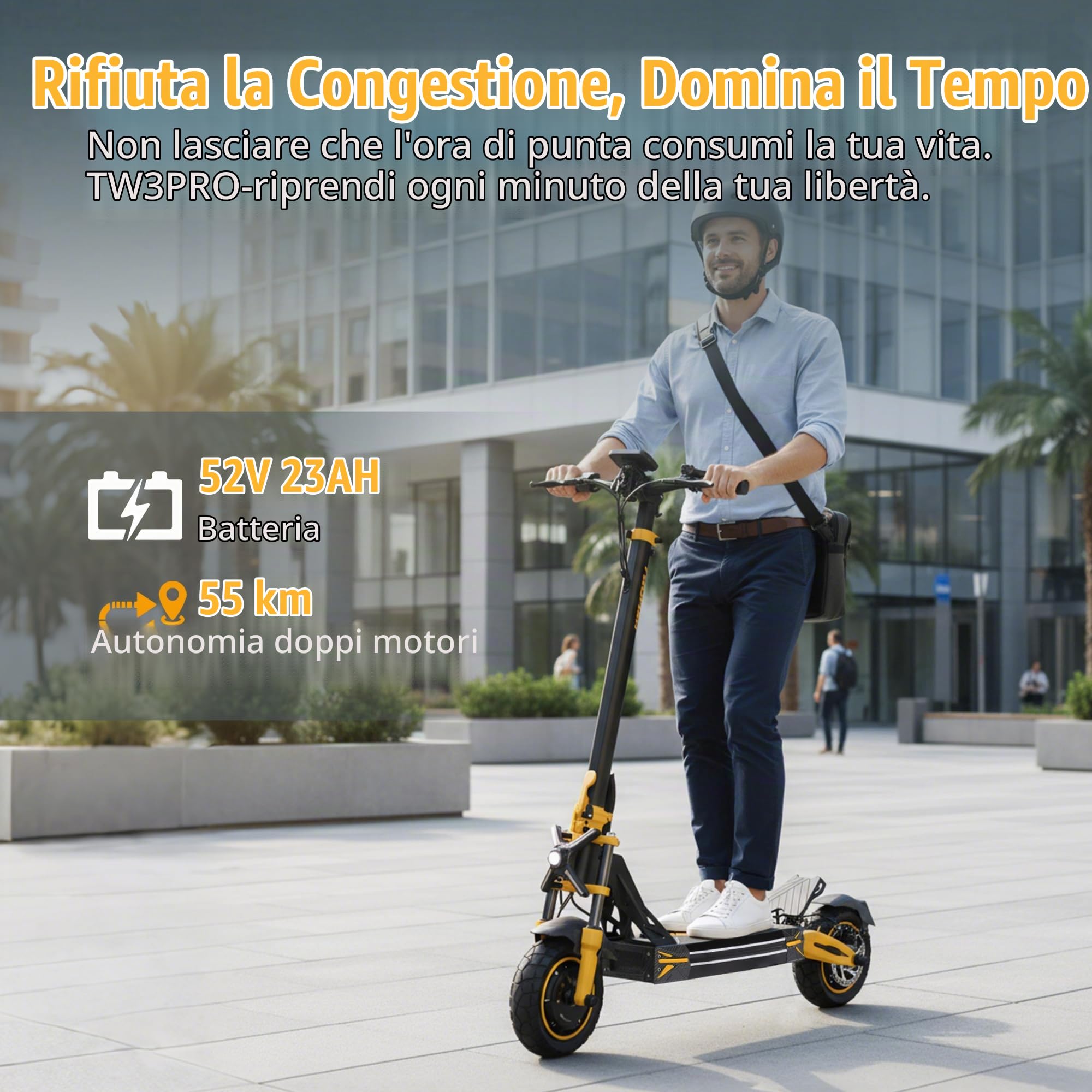 TW3PRO Monopattino Elettrico Doppia Trazione, 52V 23Ah, 45-55Km Autonomia | Limite Di Velocità Sbloccabile, Display Ad Alta Definizione, Pneumatici 11", Sblocco NFC, Doppia Sospensione&Freno a Disco
