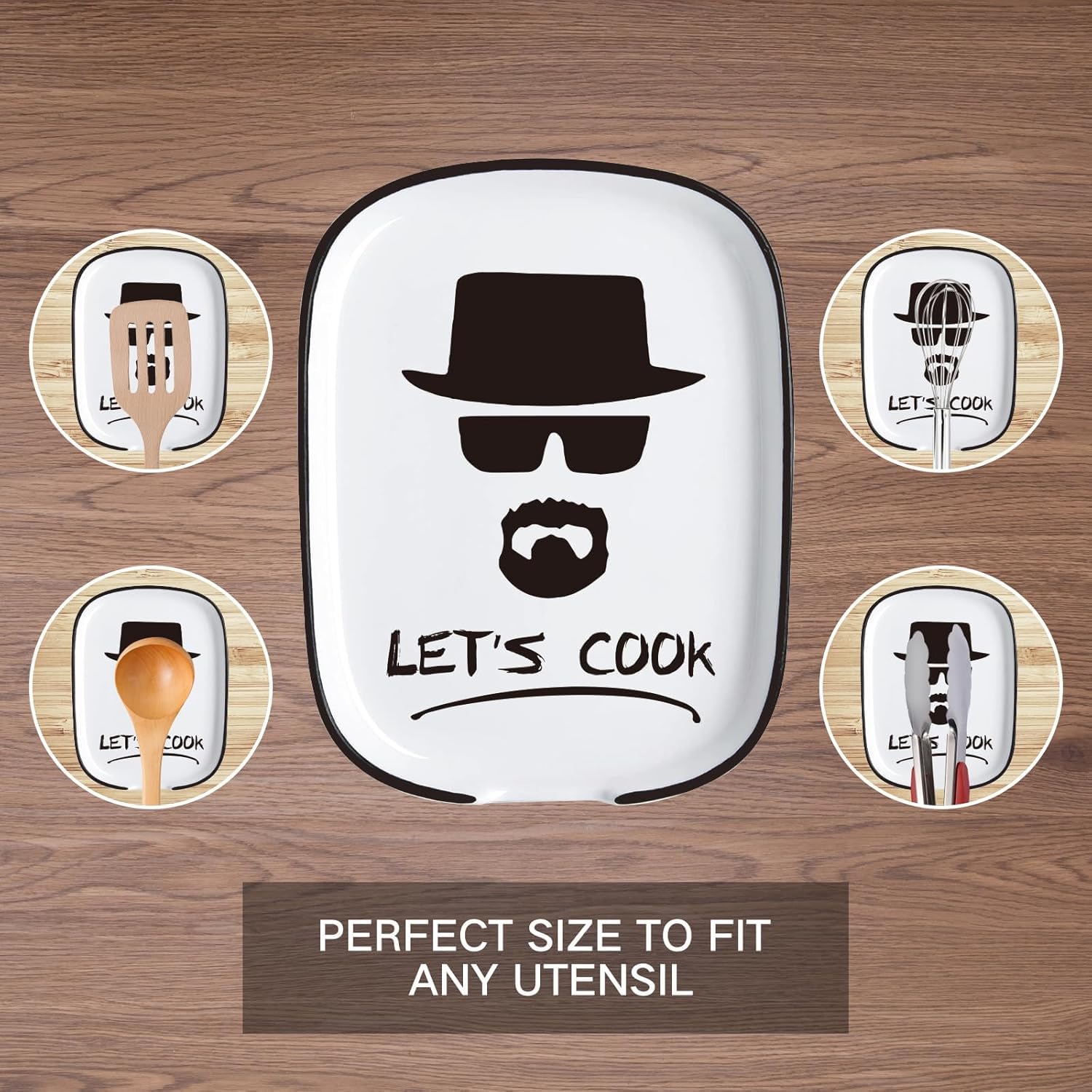 Let's Cook - Poggiamestolo in ceramica per cucina e cucina, resistente al calore, grande supporto per cucchiaio da cucina, per il bancone della cucina, per chef, inaugurazione della casa, idea regalo