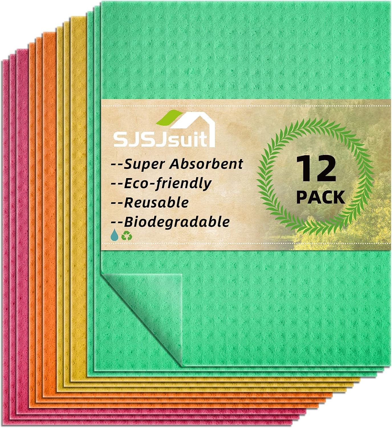 Swedish Dish Cloths, 12 Pack Dish Towels Sponges for