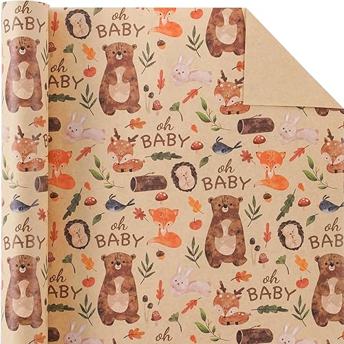 Miniatura 2 de WRAPAHOLIC Kraft Jungle Papel de Regalo para Baby Shower en Rollo - Mini Rollo - 17 Pulgadas x 16.5 Pies - Papel de Regalo Oh Baby and Little