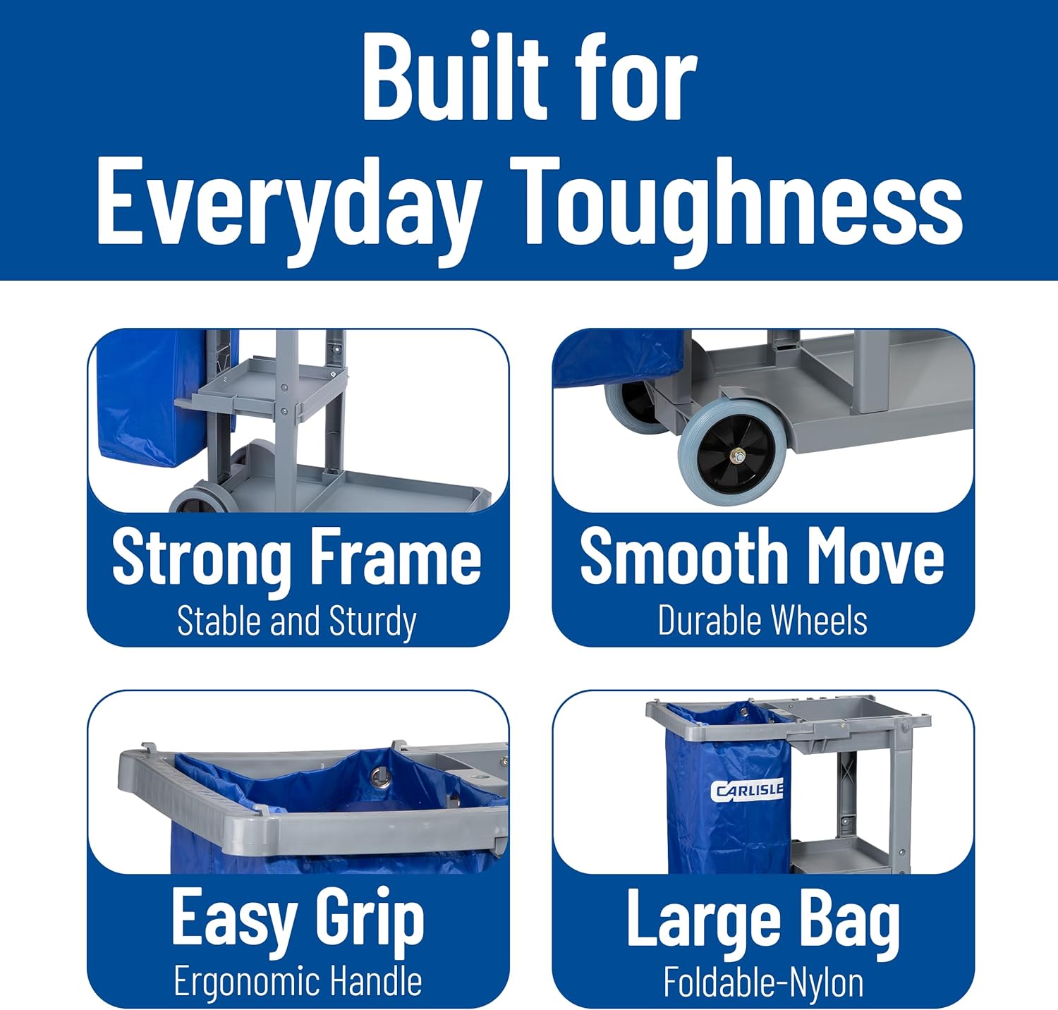 Carlisle FoodService Products Janitorial Cart Short Platform Cart with 25 Gallon Trash Bag for Restaurants, Hospitals, and Schools, Plastic, 45 X 19 X 39 Inches, Gray