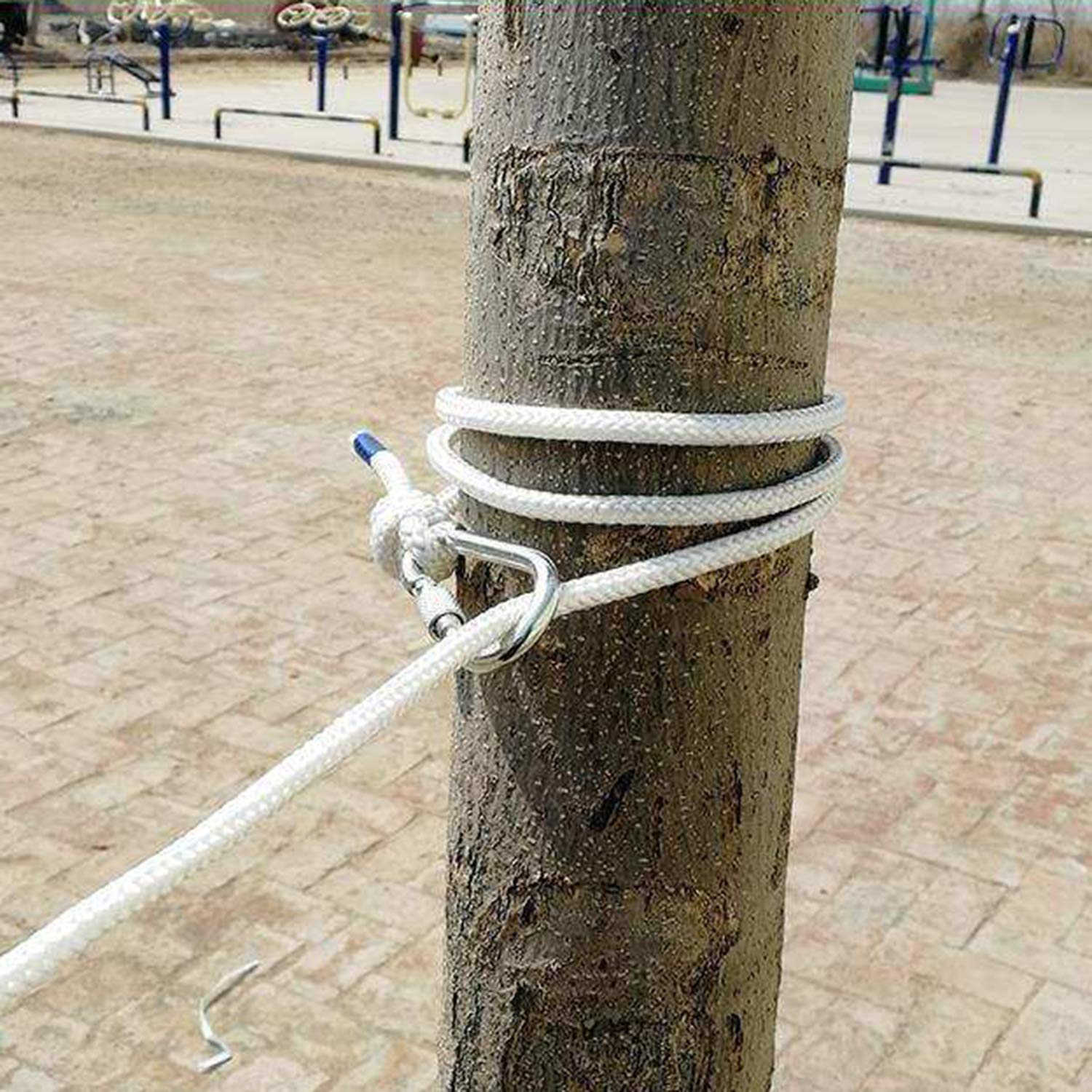 Outdoor Seil Wäscheleine Reißfester Nylonschnur, Garten Seil Nylon Stahlkern Core Waschleine mit 2 Stahlhaken Clips,für hängende Kleidung Camping, Dicke 8mm,White-30 m