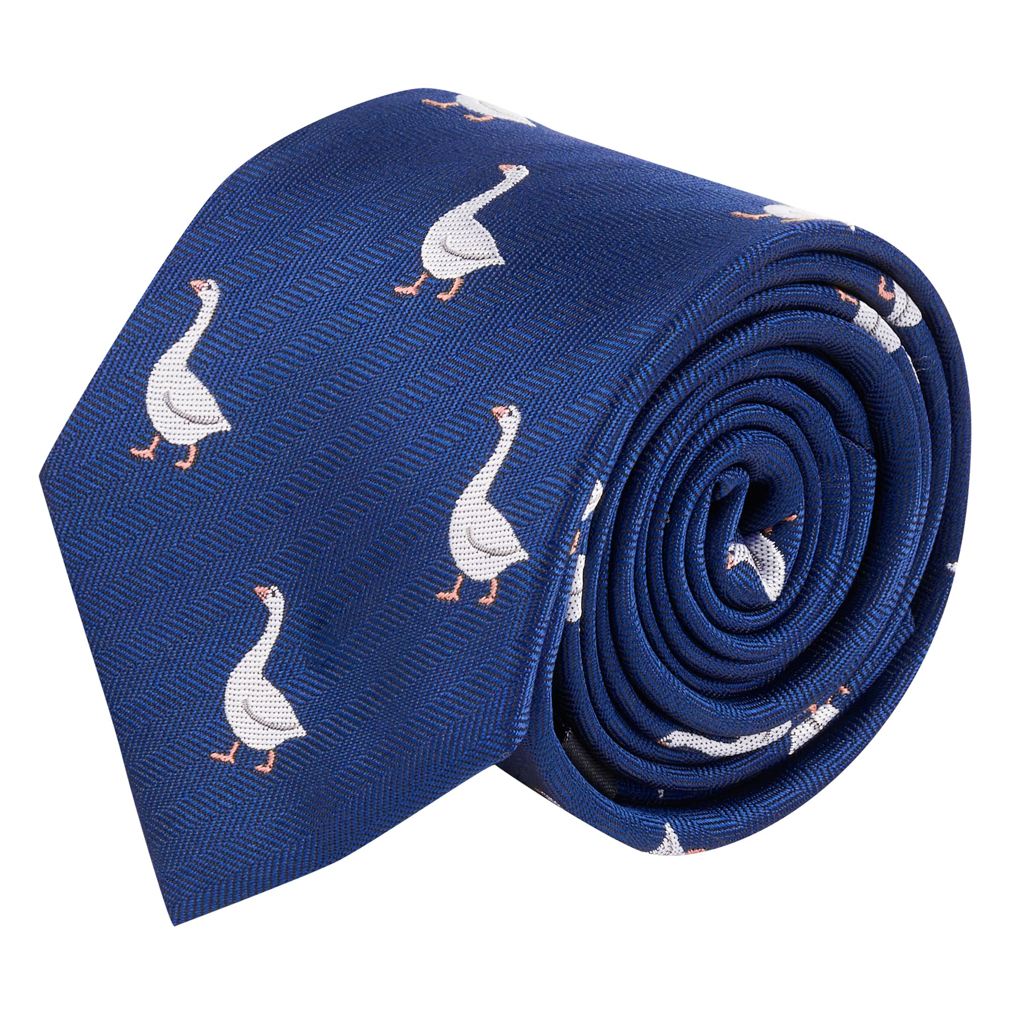 King & Priory Blue Goose Navy Herringbone Embroidered Tie