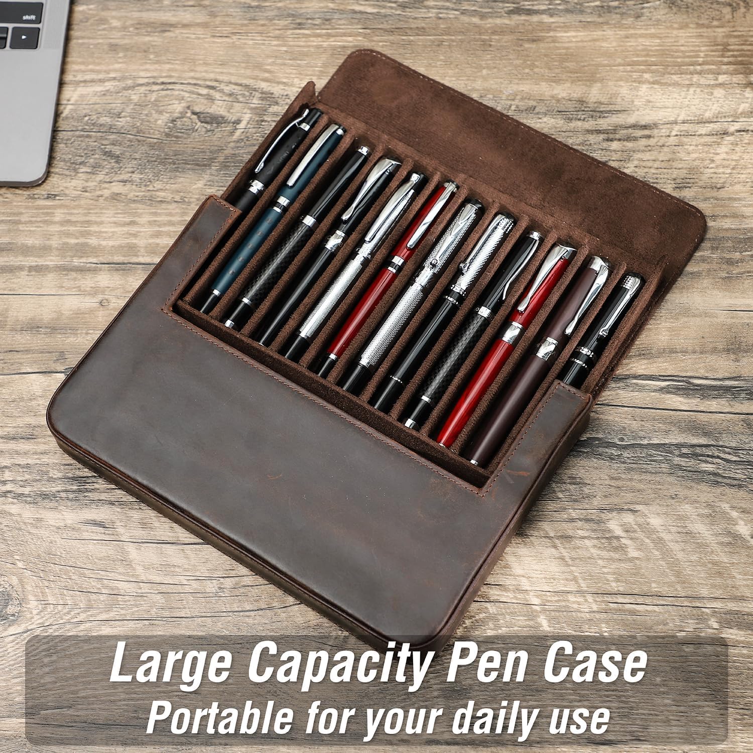 Leather Fountain Pen Case Collector Organizer, Pencil Case Handmade Pen Protective Sleeve (Magnetic 12 slots) image 3