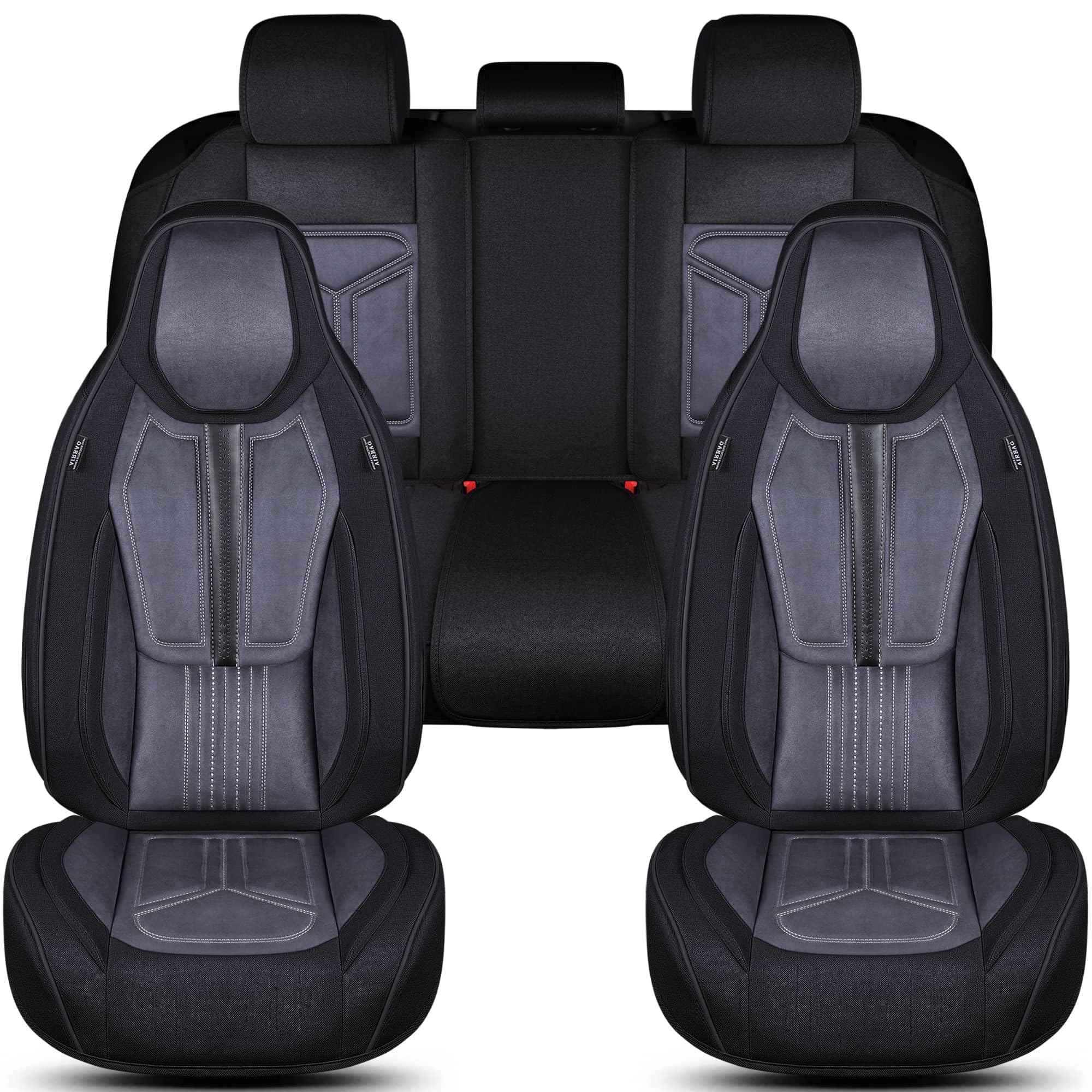 Autositzbezüge Universal für PKW & SUV – Premium Schonbezüge Komplettset Schwarz/Grau, hochwertig verarbeitet für mehr Sitzkomfort, Airbag-kompatibel Sitzauflage, für Vorder- und Rücksitze