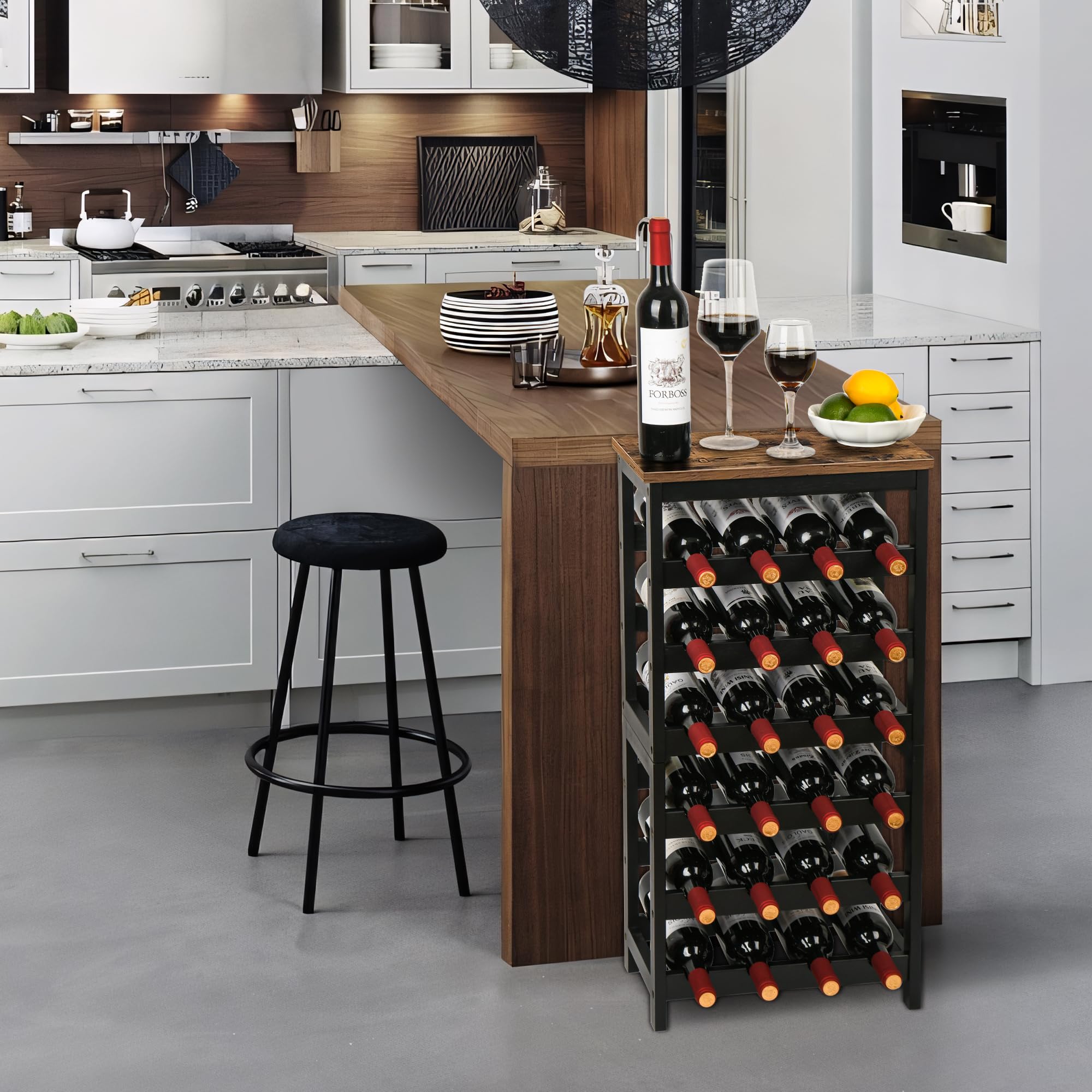 VASMIA Cantinetta Portavino in Legno Bambù con 24 Scomparti per Vino Champagne, Portabottiglie da Terra, Cantina per Angolo Bar, Salotto, Cucina,Marrone Vintage