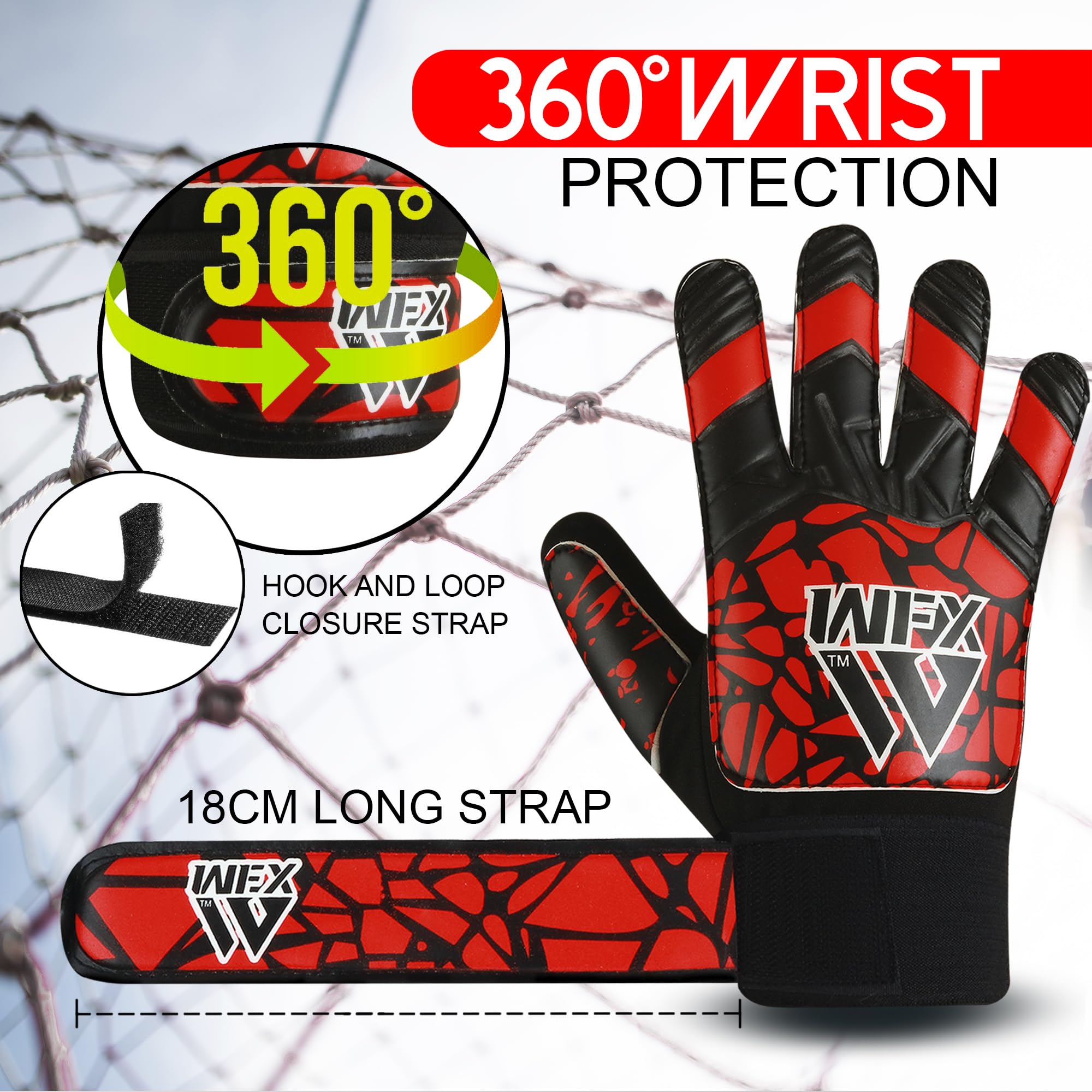 WFX Goalkeeper Gloves for Kids Children Boys Youth Soccer Goalie Gloves with Double Wrist Support football Goalkeeping Gloves Grip Palm Protection (Red - Image 3