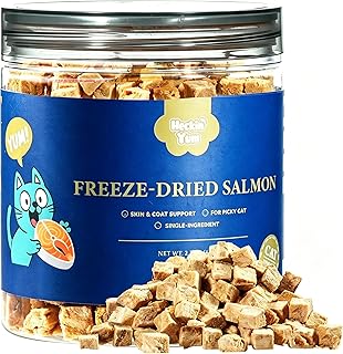 Freeze-Dried Salmon for Cats & Dogs|Skin & Coat Support Treats|Single Ingredient|Premium Belly-Cut Naturally Rich in Omega-3 Fatty Acids - 2.3oz