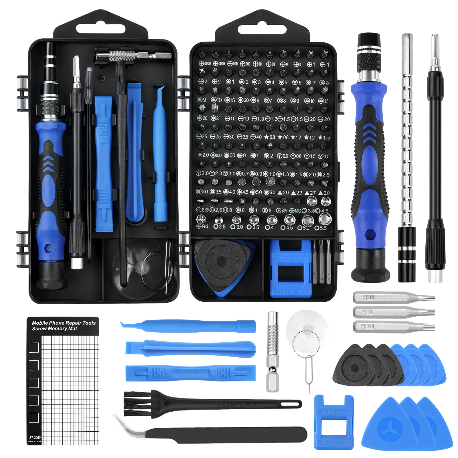 OSDUE Set di 124 Cacciaviti Precisione, Kit Professionali con Torx Phillips Taglio Triangolari Esagonali Set di chiavi a cricchetto magnetiche per Switch PS4 Xbox PC Laptop Occhiali Orologio Blu