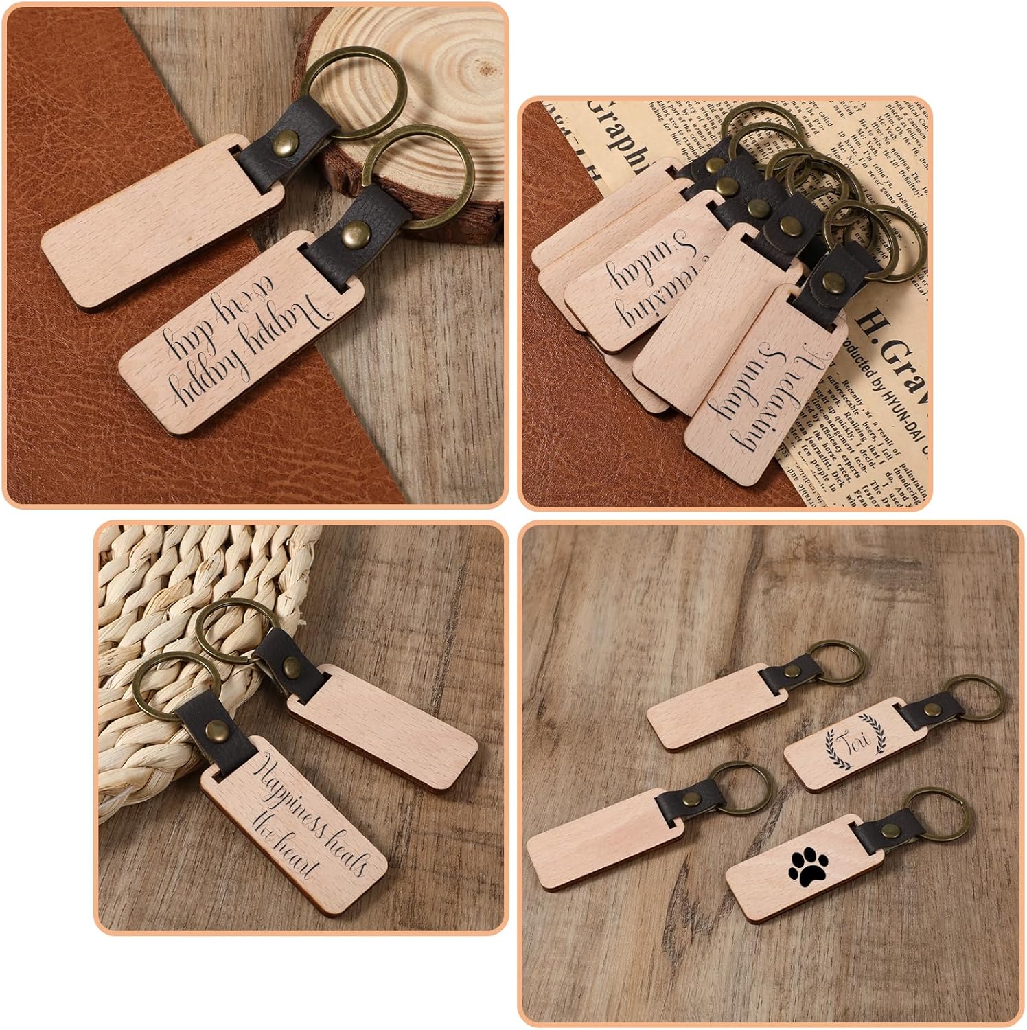 Giantree 12 Pieces Blank Wooden Key Chain, Rectangle Wood Blanks for Key Chains, Blanks Laser Engraving Blanks Wood Blanks Key Chain Bulk Unfinished Wooden Key Ring Key Tag for DIY Gift Crafts - Image 6