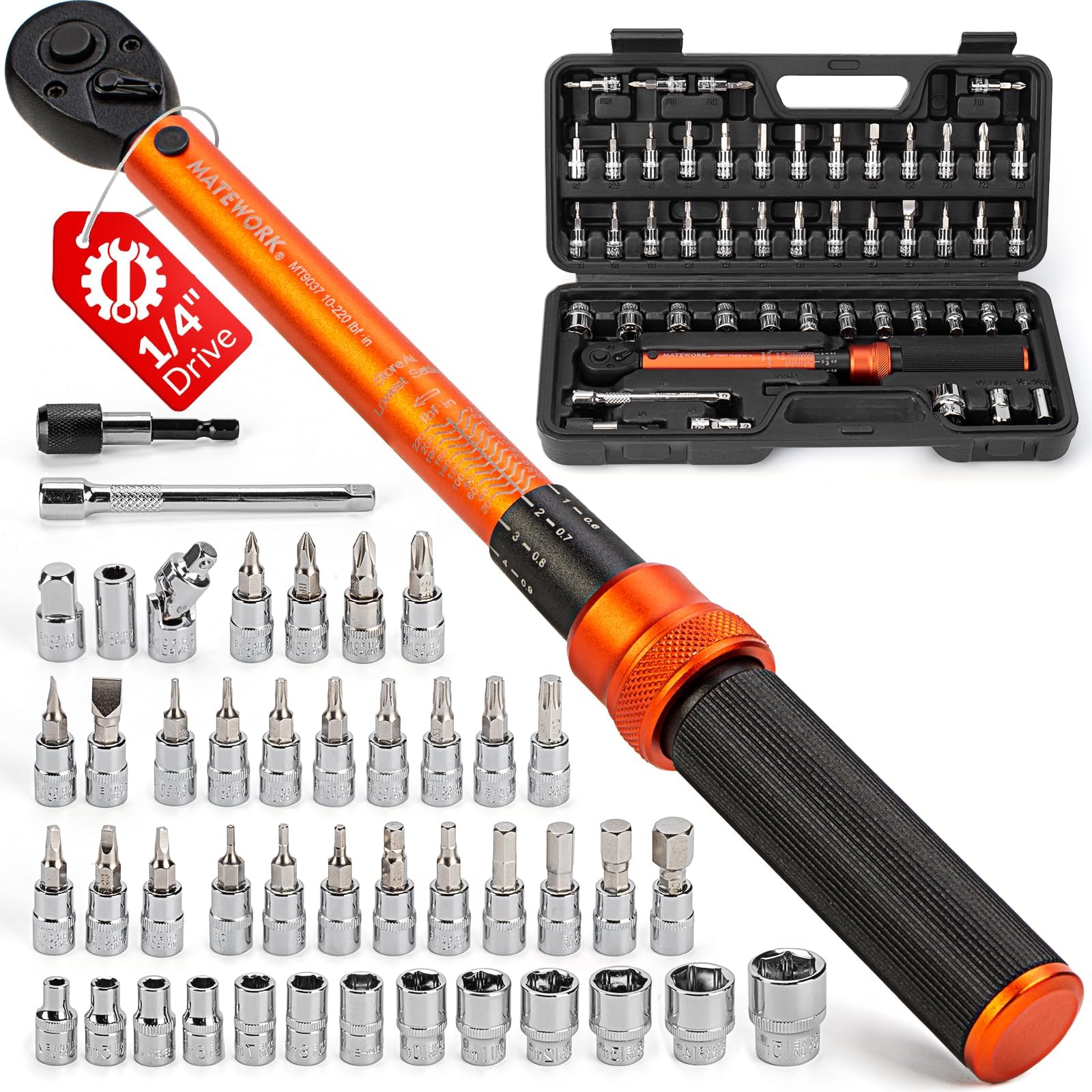 1/4 Torque Wrench, 52Pcs Dual-Range【10-230 in.lb/1-26 Nm】±3% Precision ...