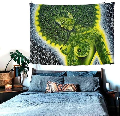 Miniatura 6 de Brccee AC Tapiz de pared de belleza, hojas de marihuana verde, hippie, afroamericanas, para colgar en la pared, decoración del hogar, 60 x 80