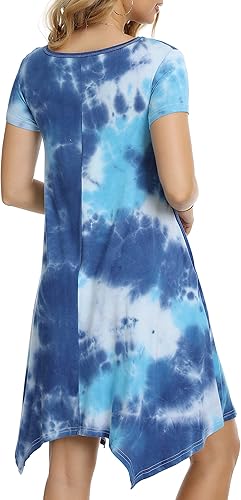 Miniatura 6 de Vestido de manga corta para mujer, estilo informal, holgado, suave, cuello redondo, vestido de camiseta con bolsillos