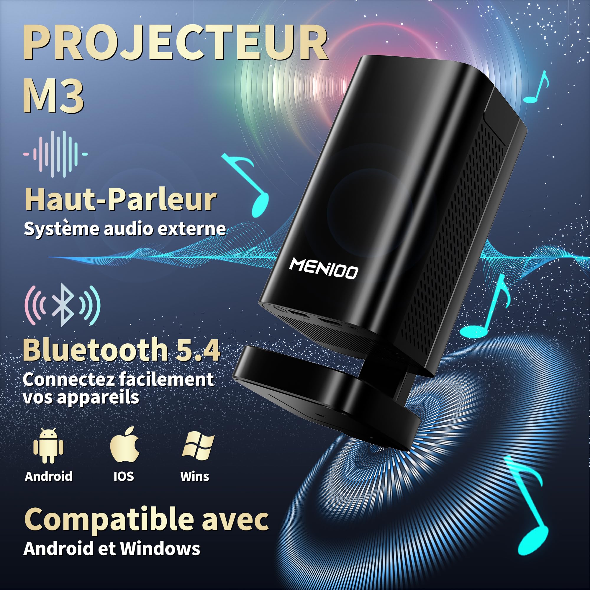 Vidéoprojecteur Full Hd Wifi Bluetooth 1080P Natif, Projecteur Portable
