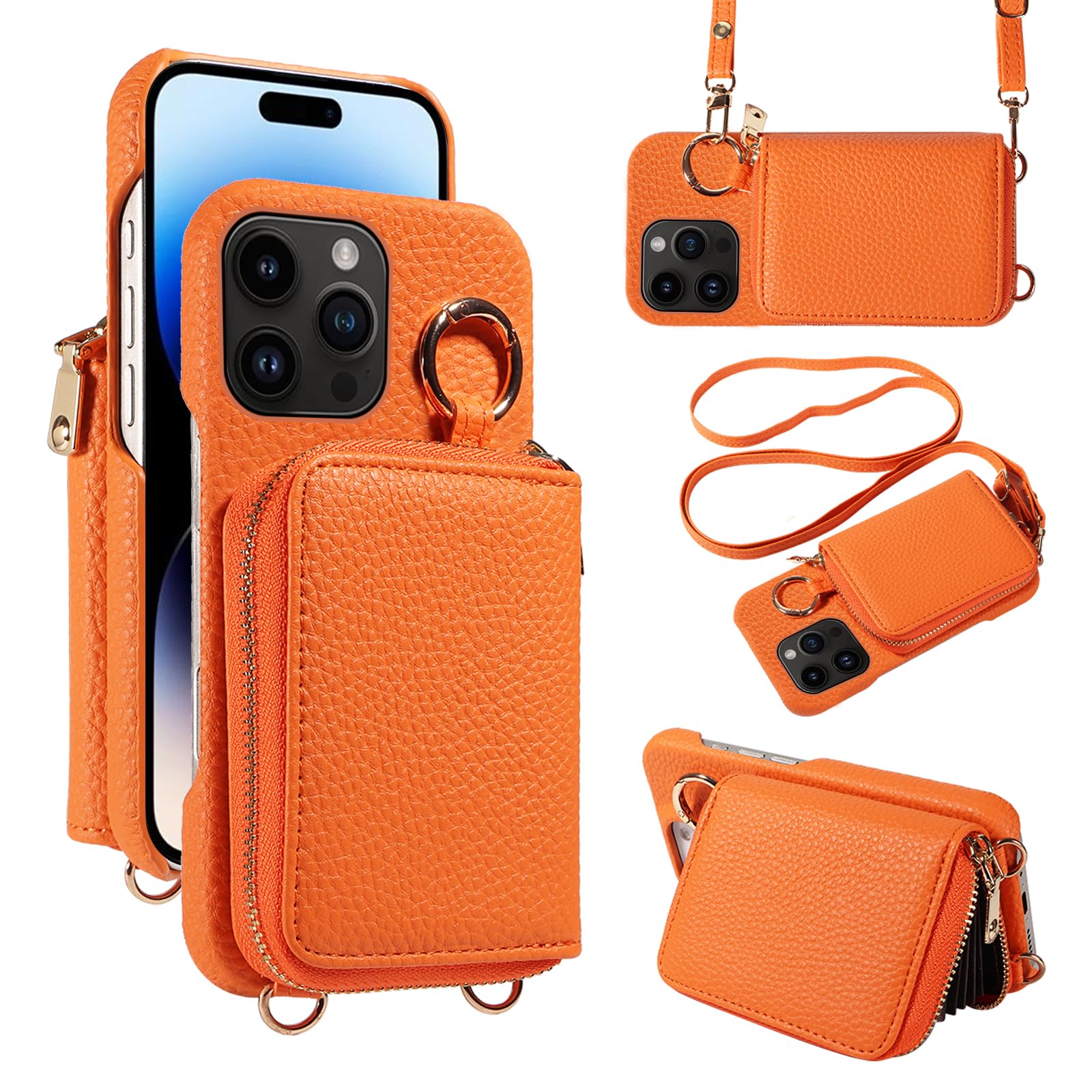 Custodia a portafoglio con cerniera per iPhone 13 Pro Max 2021 17 cm | Tracolla ad anello con fibbia per organo, supporto per carte di credito per iPhone13promax 5G i Phone13Max Plus iPhone13