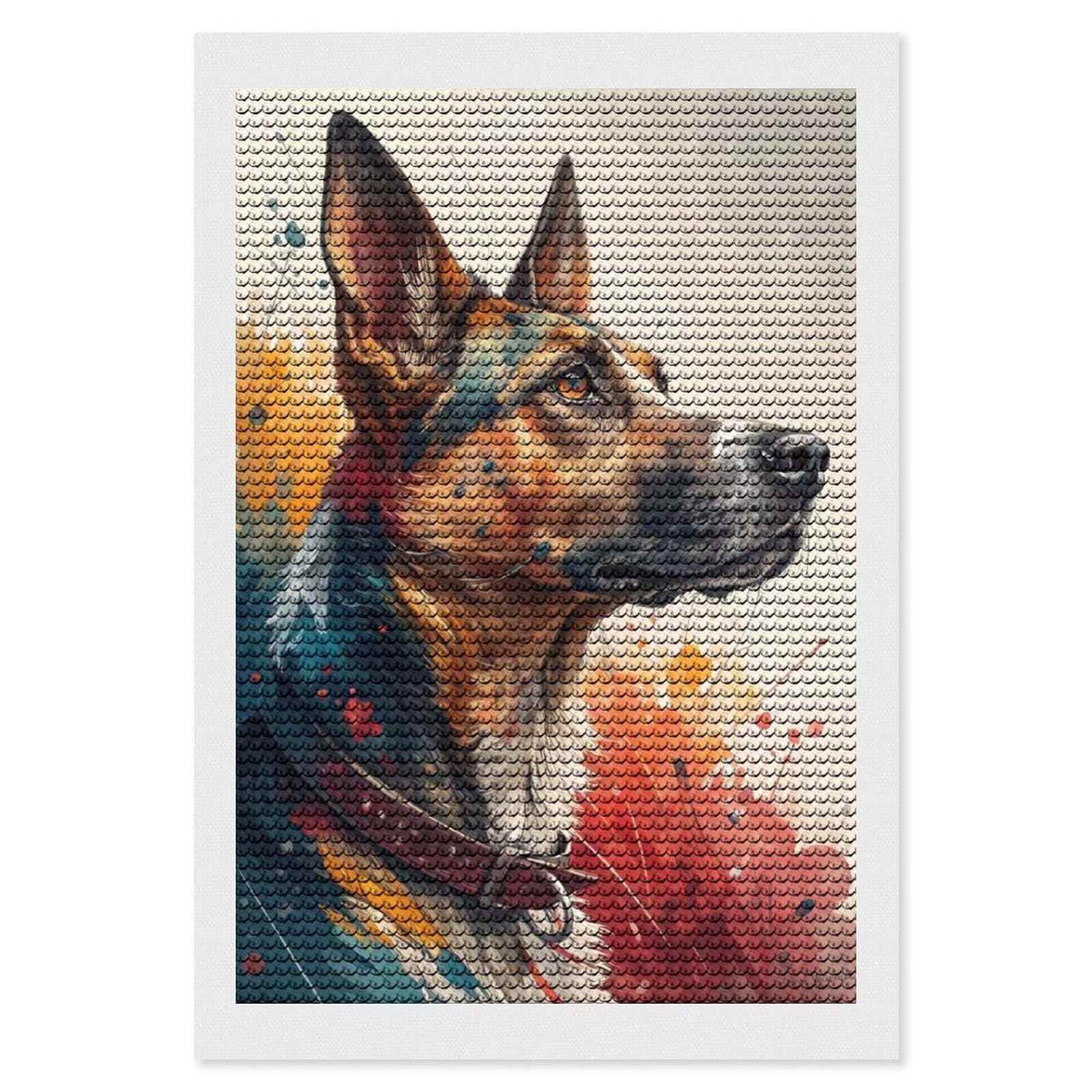 Junmoney Colorful German Shepherd Portrait Diamond Art Kit 8"x12", Bedroom Decor, Adhesive Canvas, Full Kit Included, Thoughtful Present, Birthday Gift
