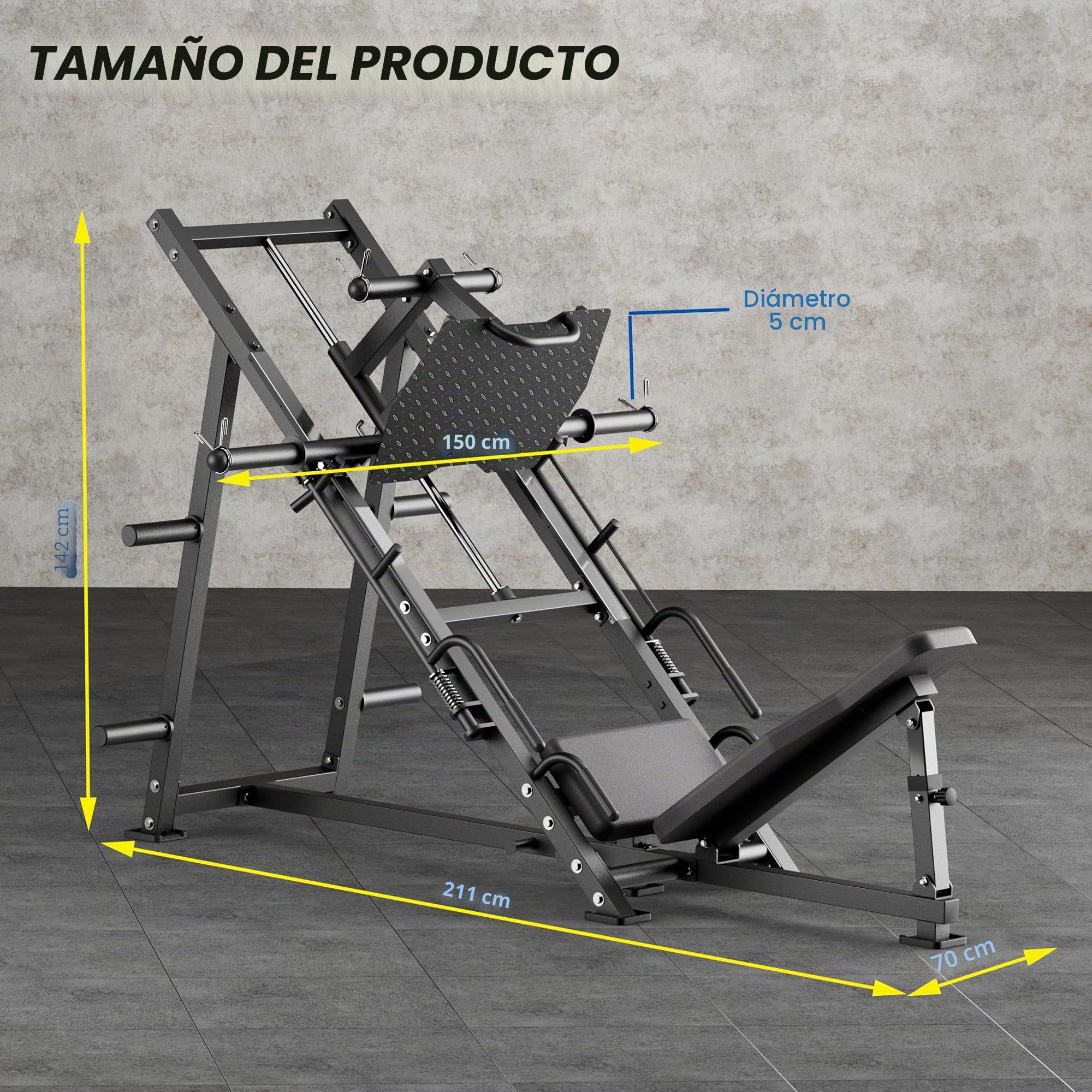 Máquina de prensa de piernas de 45 grados, equipo de entrenamiento para cuádriceps y pantorrillas de doble funcionalidad con almohadilla trasera ajustable, tabla grande para pies y capacidad