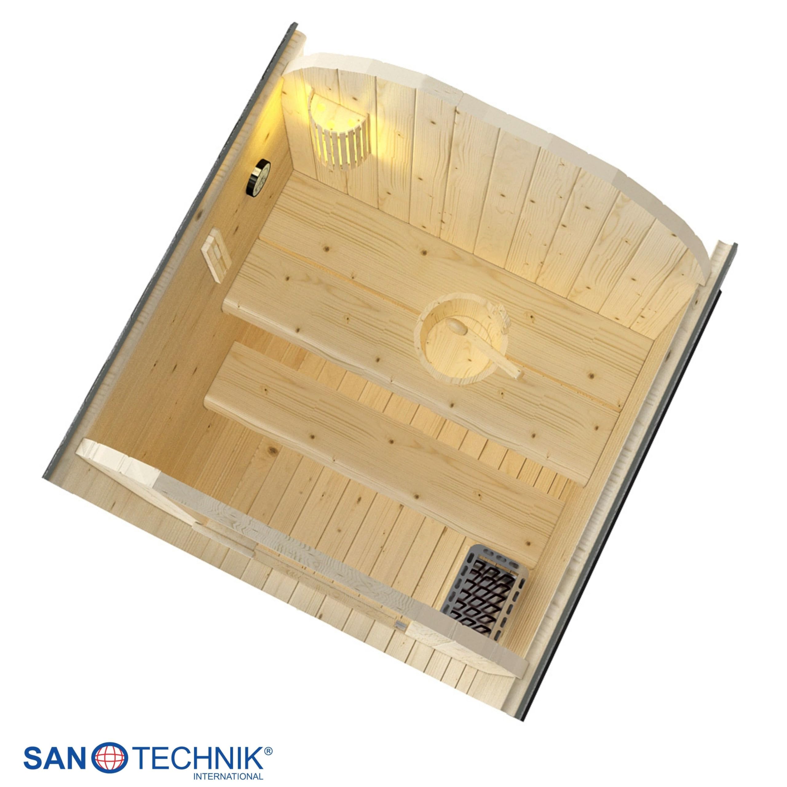 SANOTECHNIK Sauna tonneau d'extérieur Lindholm, 128,2 x 120 x 194 cm, 1-2 personnes, poêle 3,6 kW