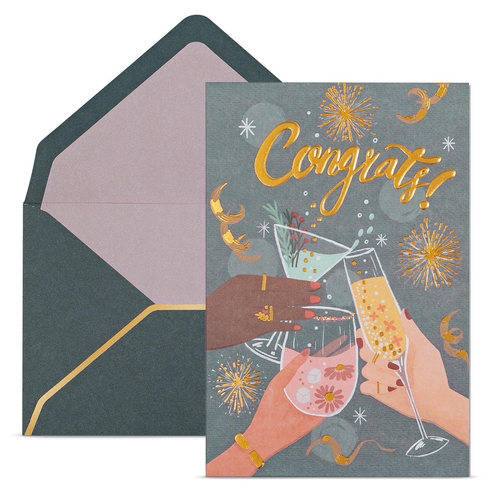Congratulations Cards with Envelopes, 24-Count Congratulations Notes, Gold Foil Floral Designs, 4 x 6 Inches, Blank Inside Congrats Cards Bulk