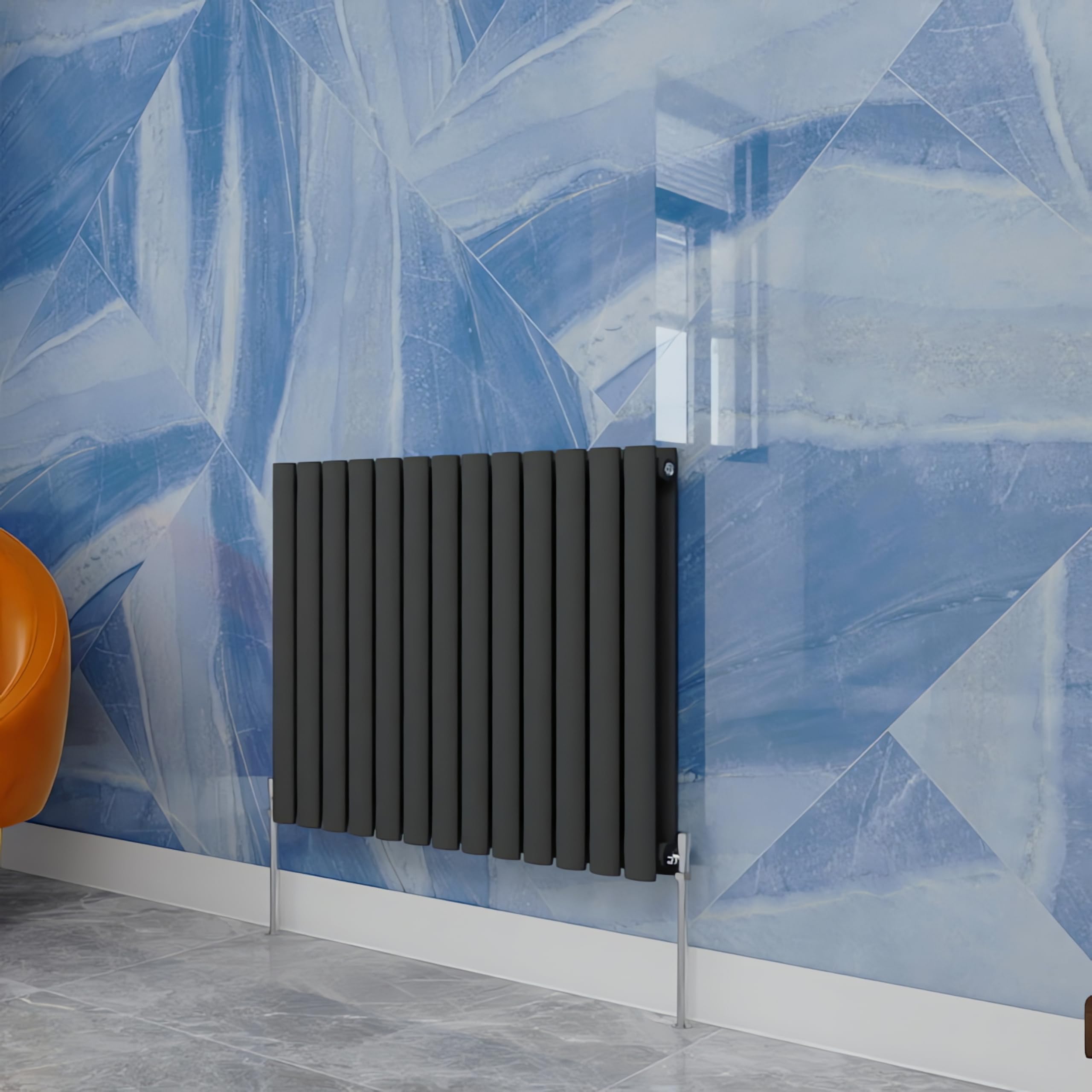 Central Heating Radiator,600x767mm Anthracite Oval Column Double Panel for Bathroom/Hall/Kitchen Energy-efficient and Modern Design.