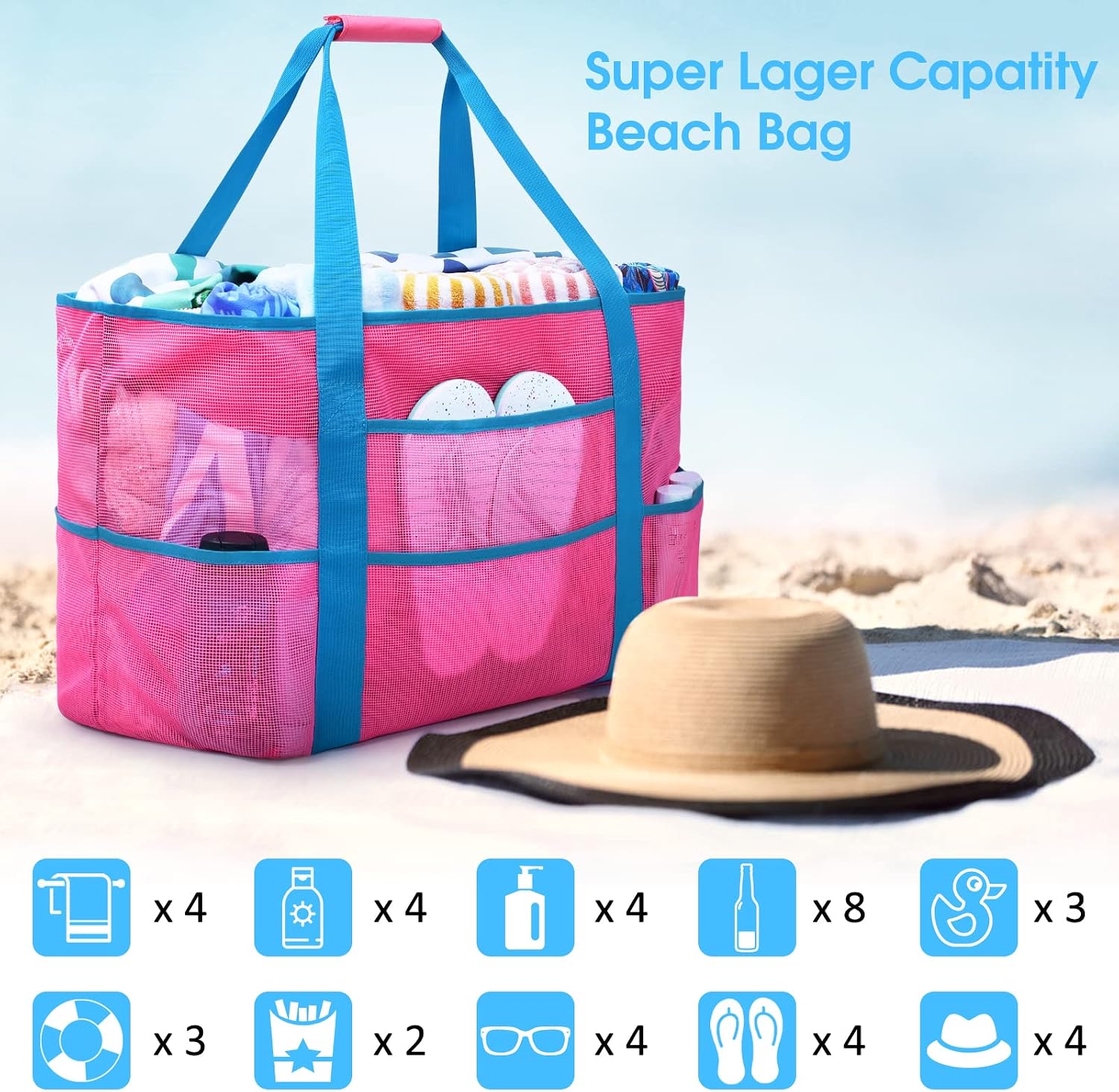 oscaurt Mesh Beach Bag Extra Large Waterproof Sandproof Beach Tote Pool Swim Bag Travel Vacation Essentials image 5