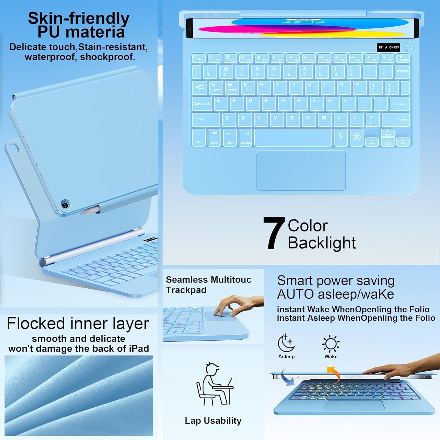 for iPad (A16) 11th/10th Generation Case with Keyboard – Magic-Style Magnetic – Floating Cantilever Stand - Backlit - Multi-Touch Trackpad Keyboard Case for iPad 11 inch &10th Gen 10.9 inch