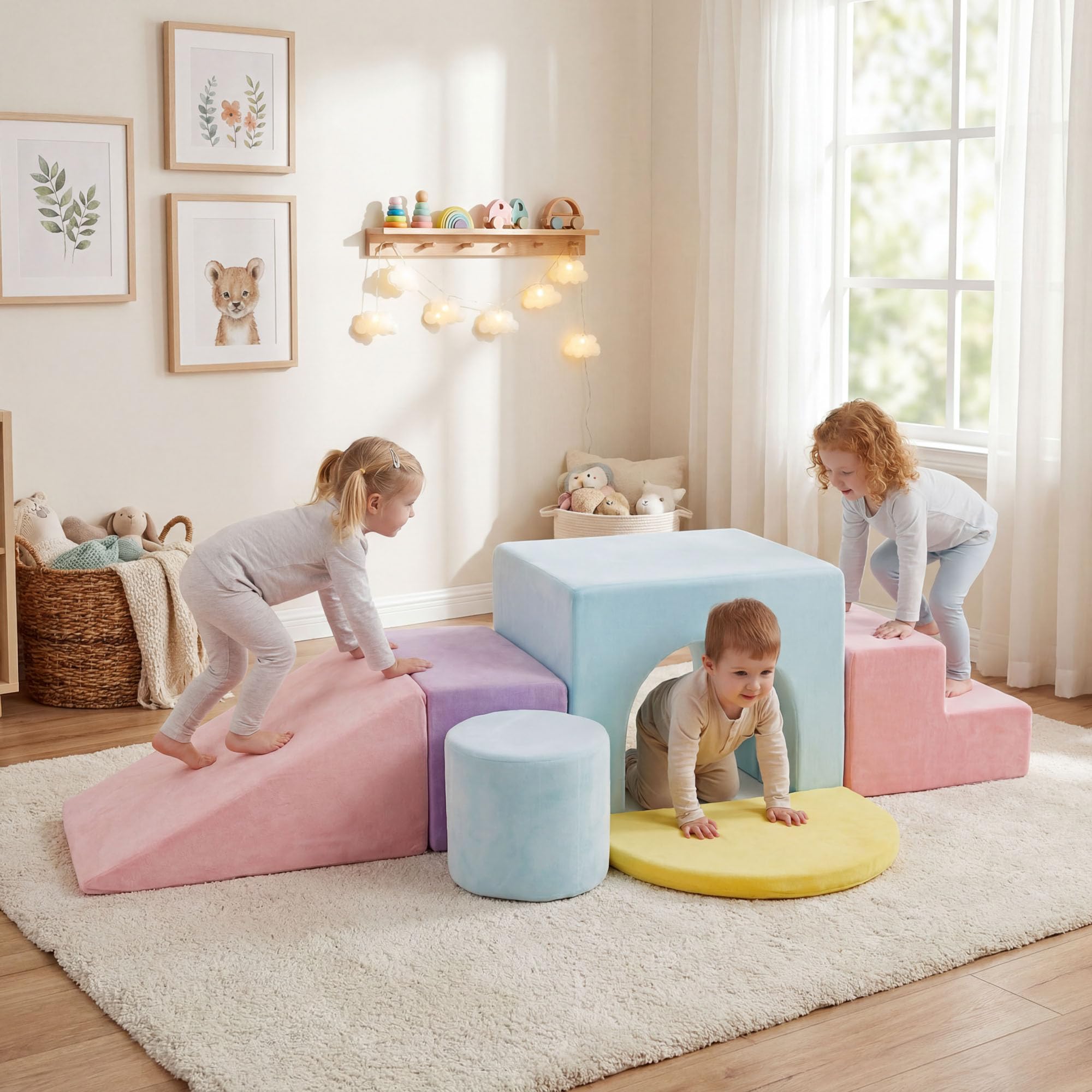LIFEZEAL 6 Blocchi Morbidi per Bambini 3+ Anni, Costruzini Lavabili con Arrampicata, Scivolo e Scaletta, Mattoncini in Schiuma a Diverse Forme, Giochi Sensoriali per Cameretta e Asilo (Rosa)