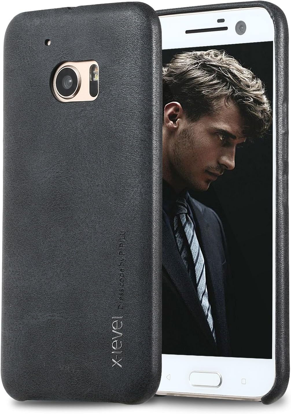 HTC 10 Case,X-Level [Vintage series] Leather Back Cover [Flexibley Fit] for HTC One M10 (Black)