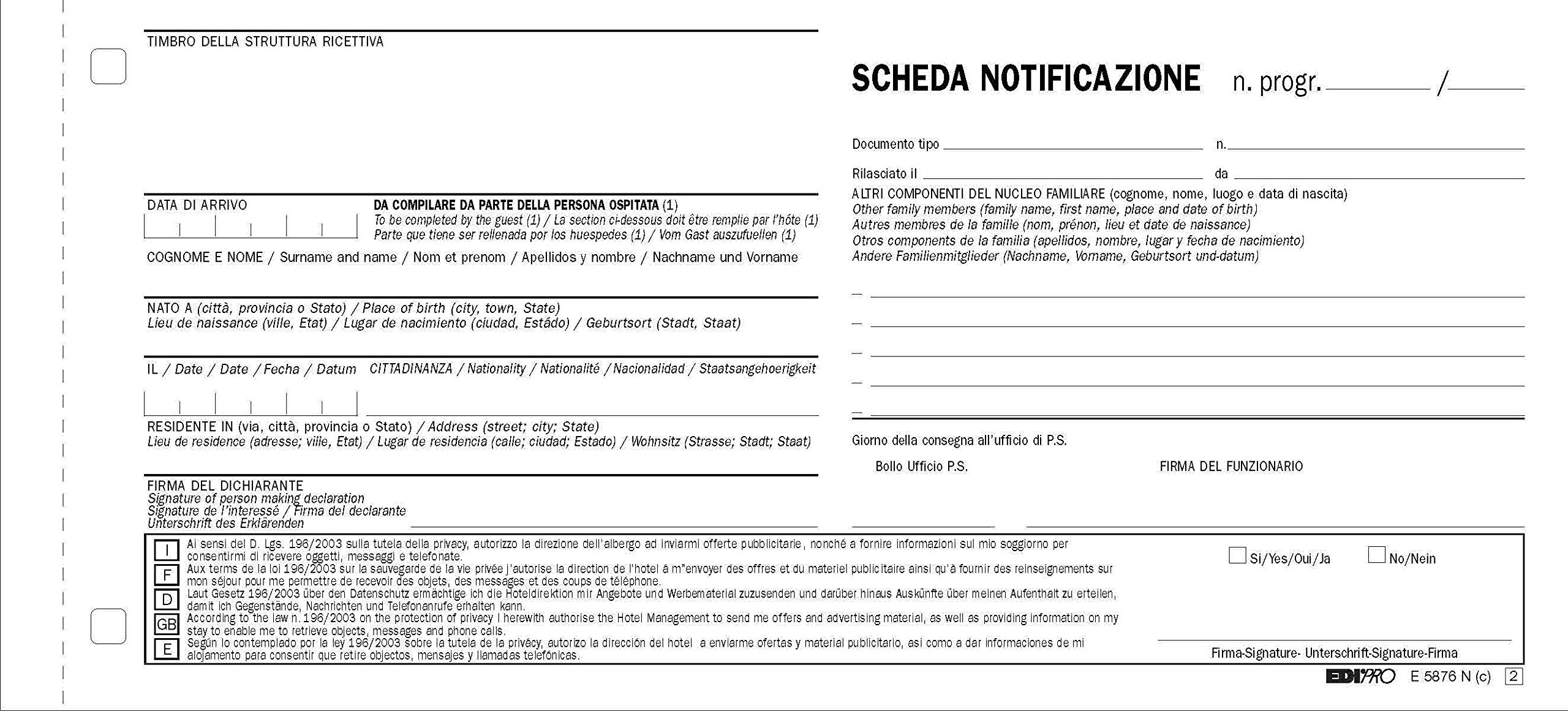 EDIPRO Schede di notifica 2 copie 4 lingue Snap 250 schede 9,9x22