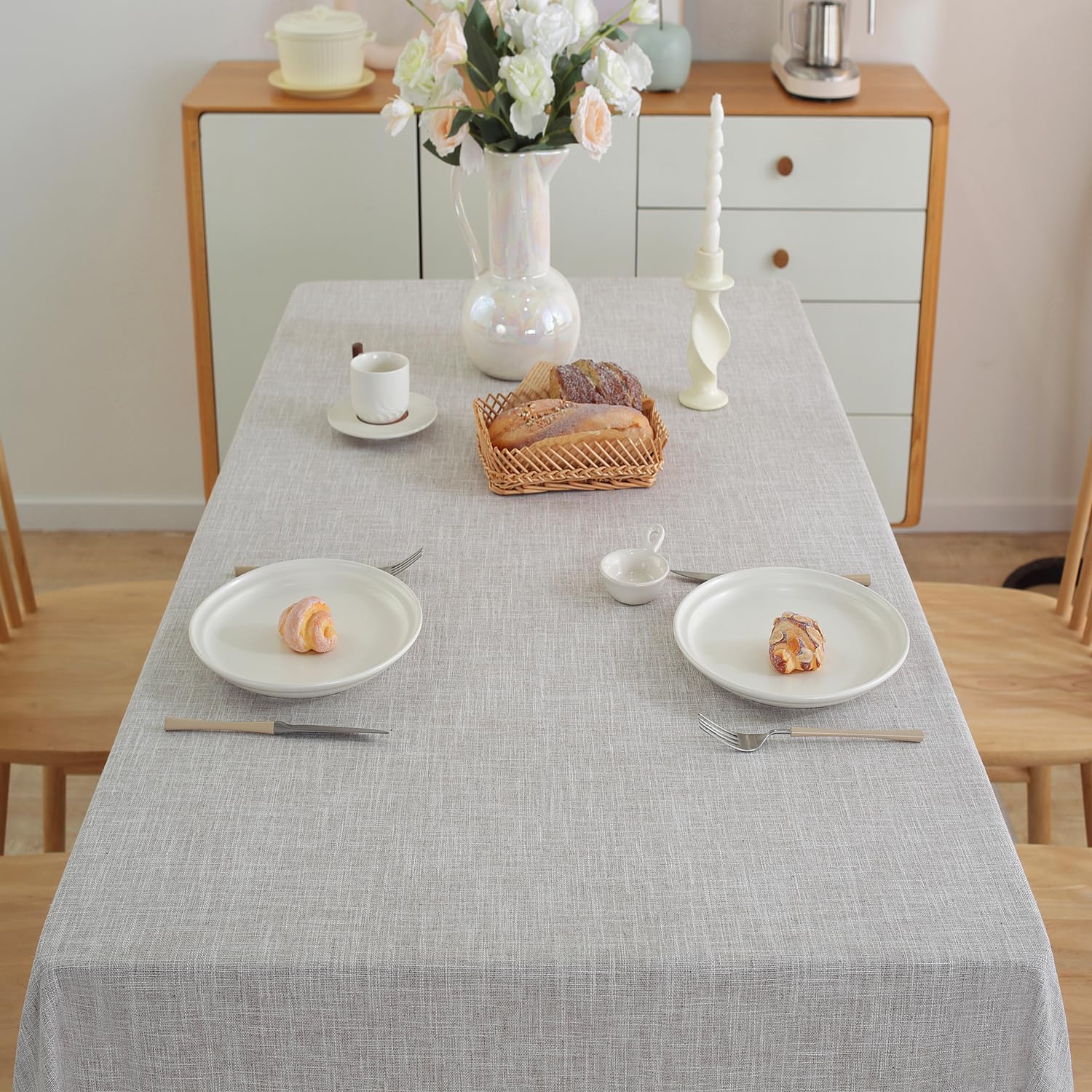 JIALE Textured Farmhouse Tablecloth - Heavy Duty, Wrinkle-Free & Waterproof Rectangle Table Cover, 55x120 Inches, Pink - View #5