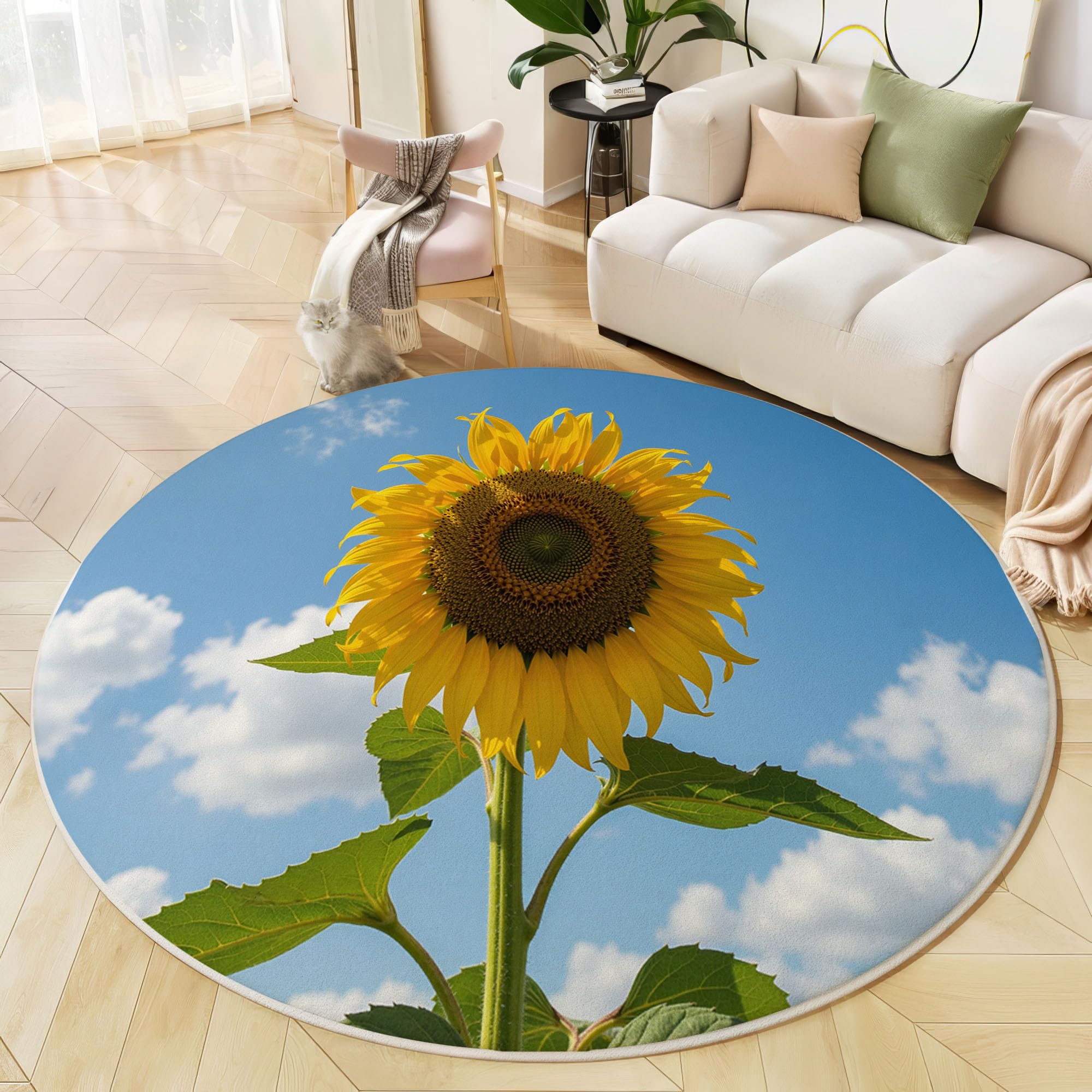 Tapis lavable à poils courts doux de 60 cm antidérapant motif tournesols