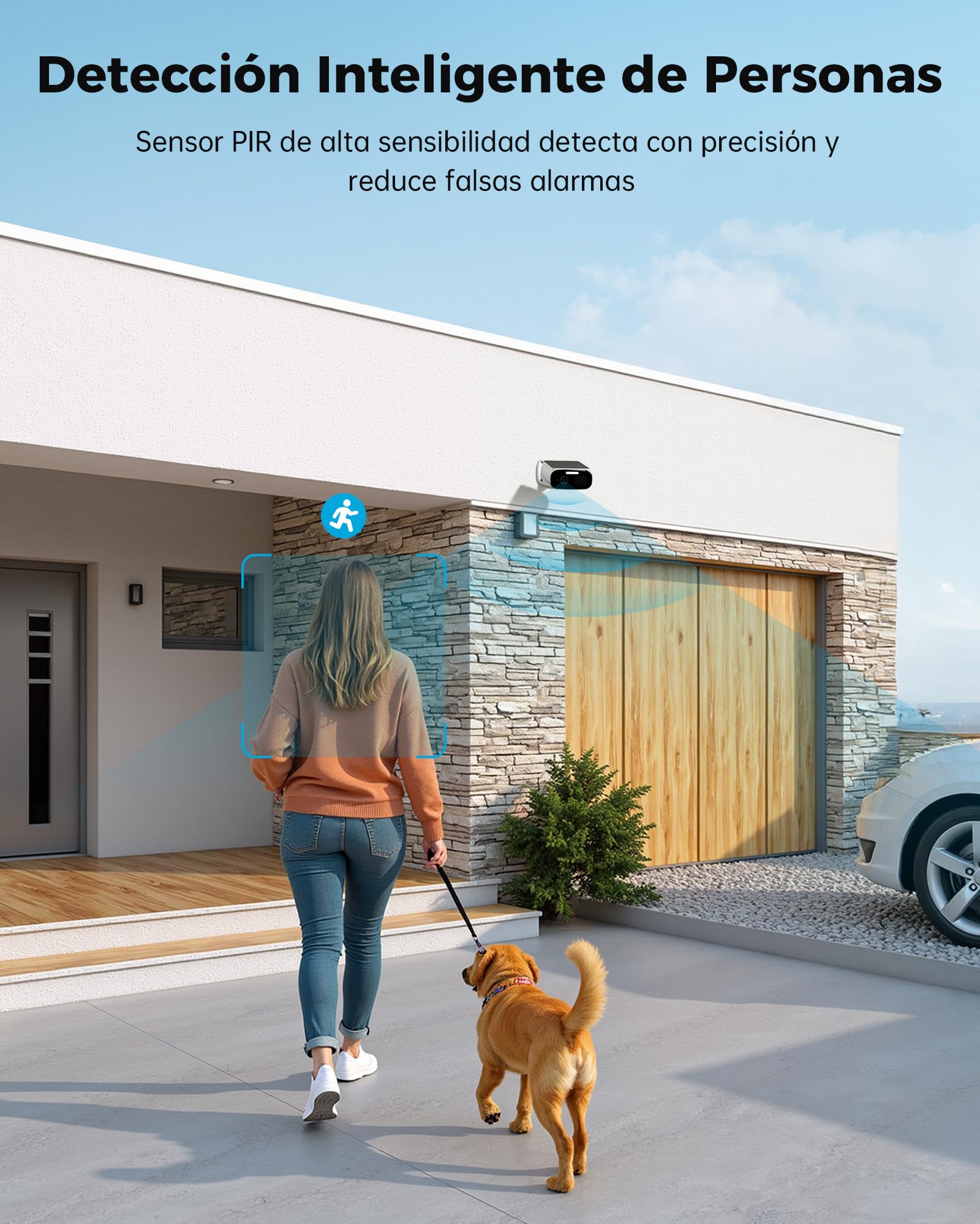 WOOX Camara Vigilancia WiFi Exterior Solar 2K 3MP, Camara IP Seguridad sin Cables con Bateria, Ángulo Amplio de 130°, Visión Nocturna a Color, Detección Humana, IP66, Compatible con Alexa y Google