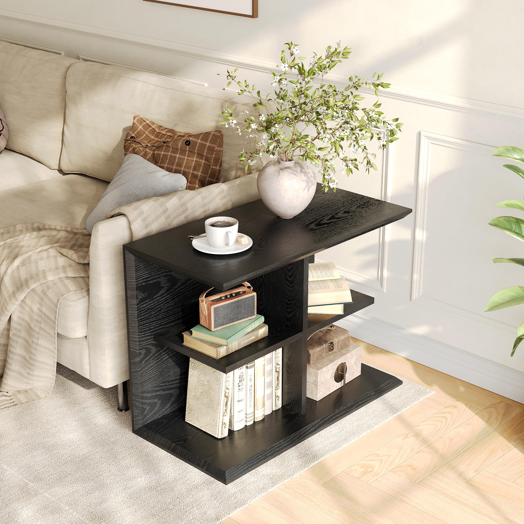 Tribesigns Mesa de centro de 3 niveles con espacio de almacenamiento, mesa de sofá con 4 estantes, mesa de café industrial, mesita de noche para dormitorio, salón, pasillo, entrada, vestíbulo