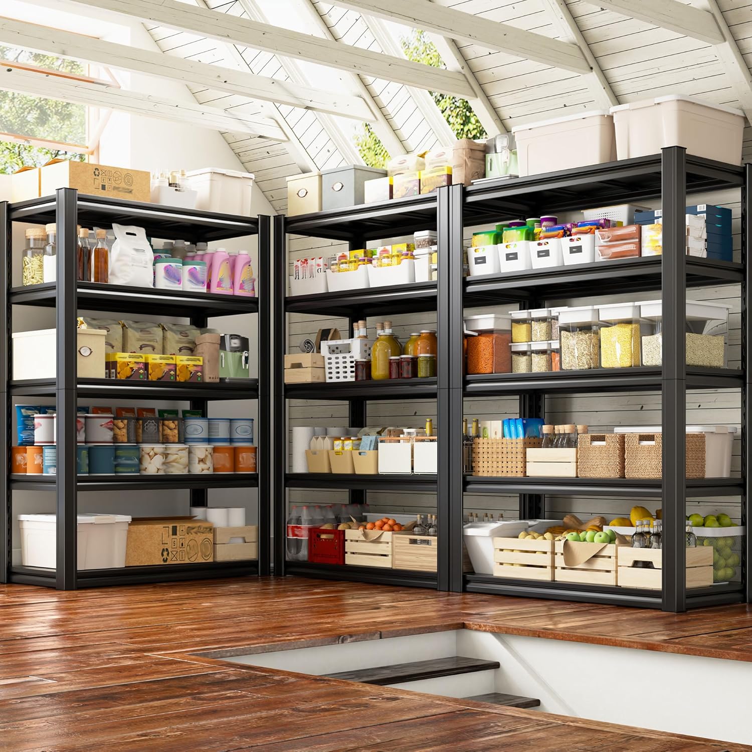Raybee Storage Shelves Garage Shelving Heavy Duty,5-Tier Adjustable Garage Shelves,Metal Shelving for Garage,Basement, Warehouse,Pantry, 72" H x 31.5" W x 16.5" D，Black
