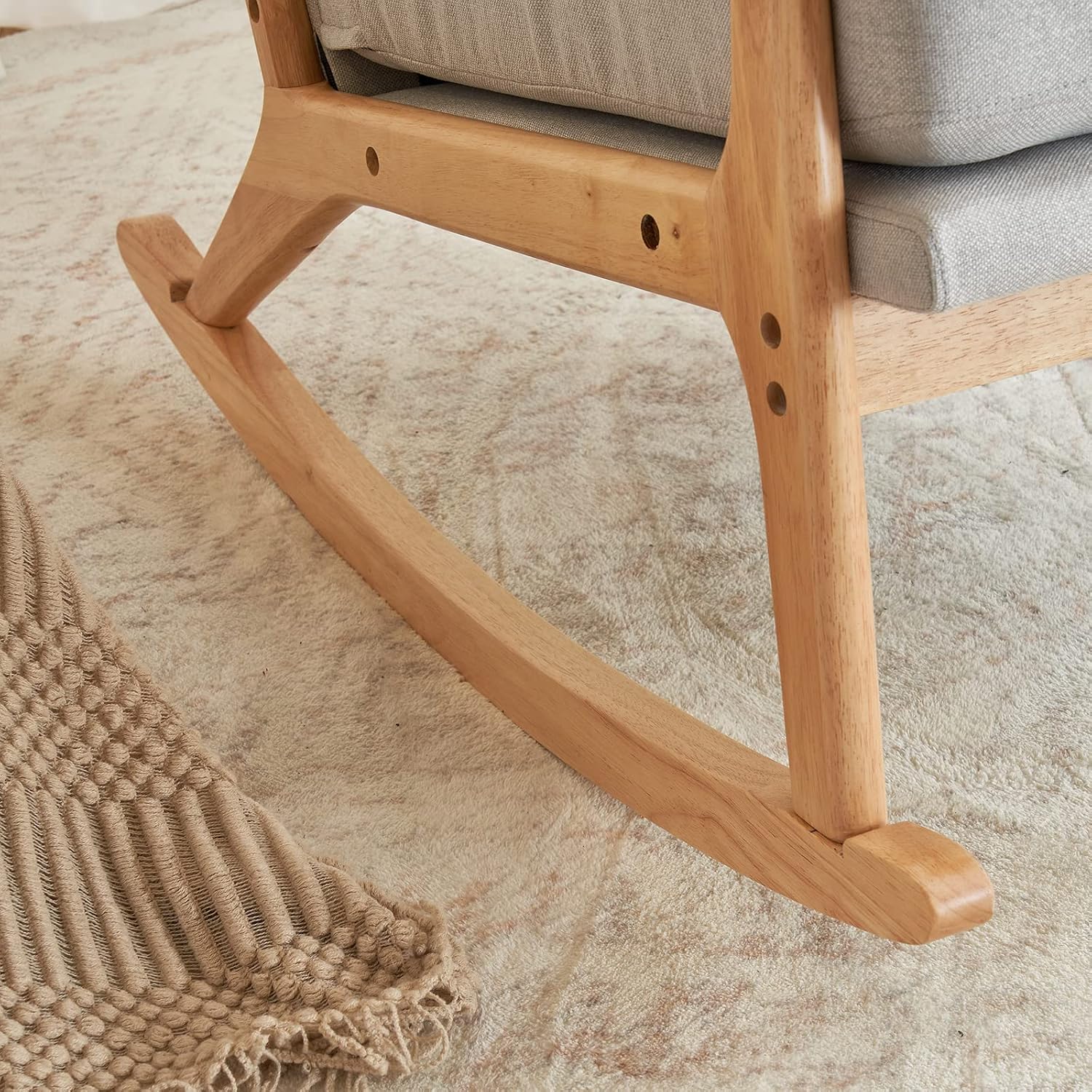 Light Gray Rocking Chair, Nursery Chair with High Backrest and Wood Legs, Rocking Accent Armchair for Living Room Bedroom Nursery,Rocker Chair, Glider Rocker Reading Accent Chair for Living Room