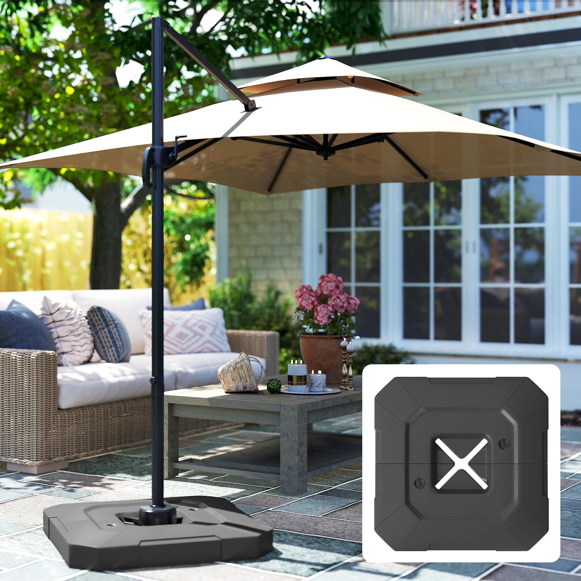 Outsunny Set 2 Pesi per Ombrellone Riempibili in HDPE 101x101x12cm Nero