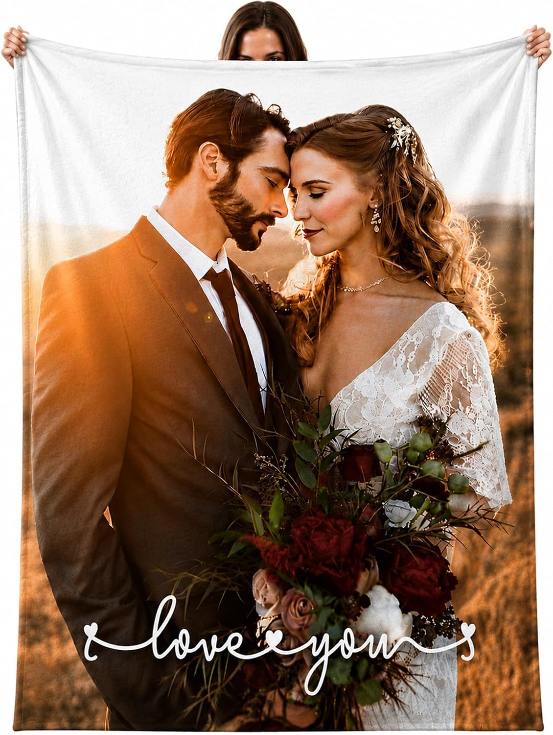 Custom Blanket with Picture Text, Personalized 1 Photo Blanket, HD Printing Customized Flannel Throw Blanket Birthday for Mom Dad Couple Girlfriend Boyfriend Wife Husband