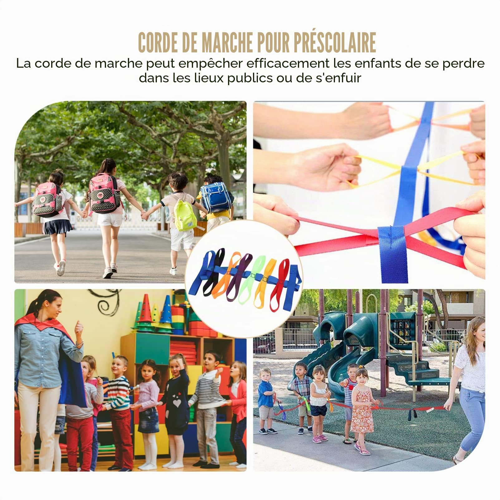 Gadpiparty Corde de marche de sécurité pour enfants avec 16 poignées, corde de marche réglable en plein air, corde de sécurité pour garderie, jardin d'enfants