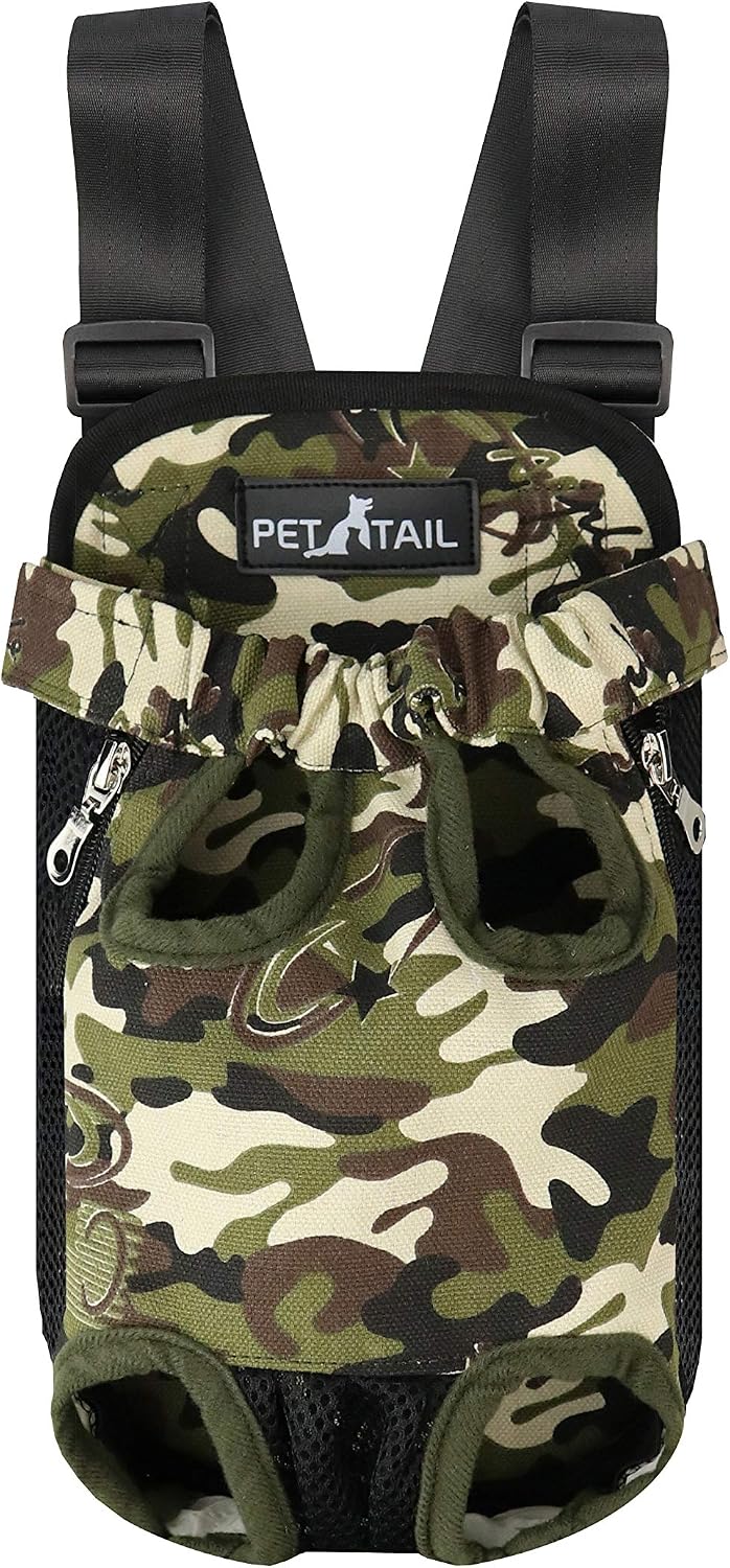 Pettail Dog Kangaroo Pouch Front Pet Backpack Carrier, Wide Straps Shoulder Pads, Adjustable Legs Out Pet Backpack Carrier Walking,…