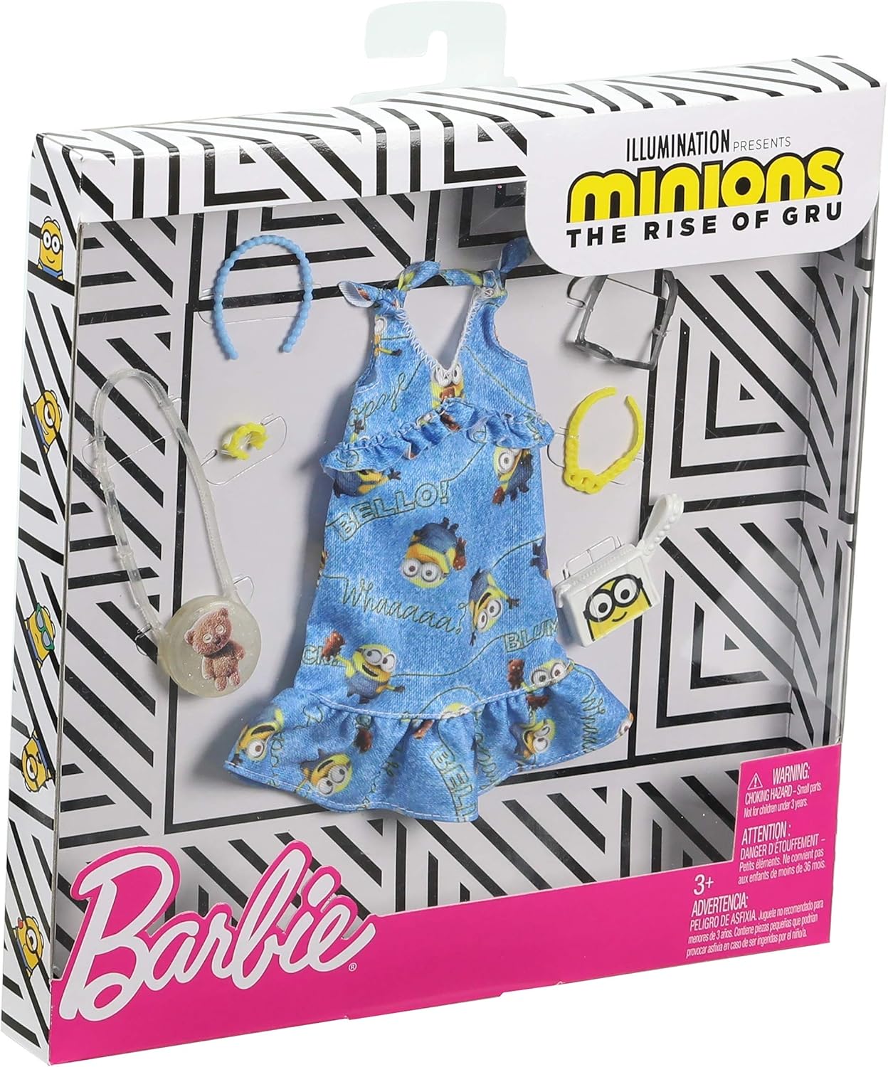 Barbie Storytelling Fashion Pack of Doll Clothes Inspired by Minions: Denim Dress and 6 Accessories Dolls, Gift for 3 to 8 Year Olds